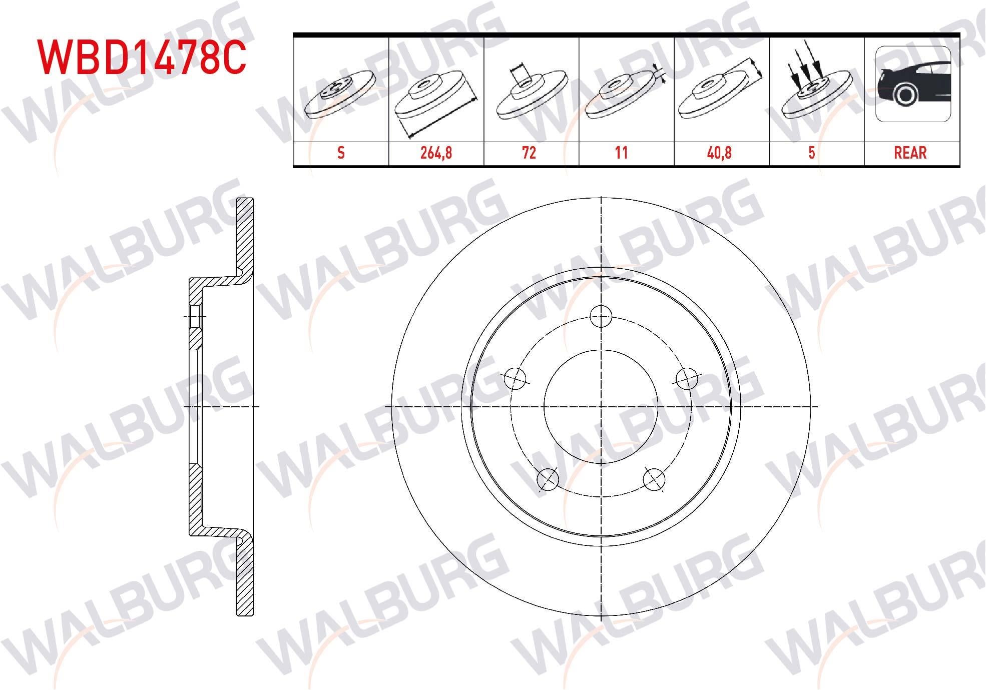 FREN DISKI ARKA DUZ KAPLAMALI 5 BJN 264,8X11X72X40,8 MAZDA 3 (BL) 1.6 2003-2009
