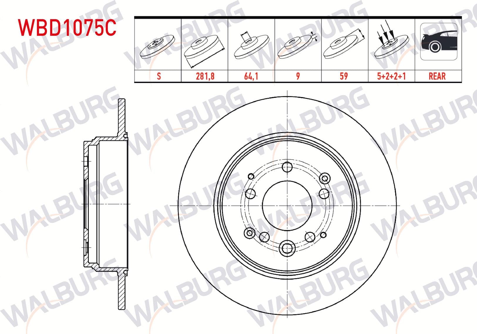 FREN DISKI ARKA DUZ KAPLAMALI 5 BJN 281,8X9X64,1X59 HONDA CR-V II 2.0i 2002-2006