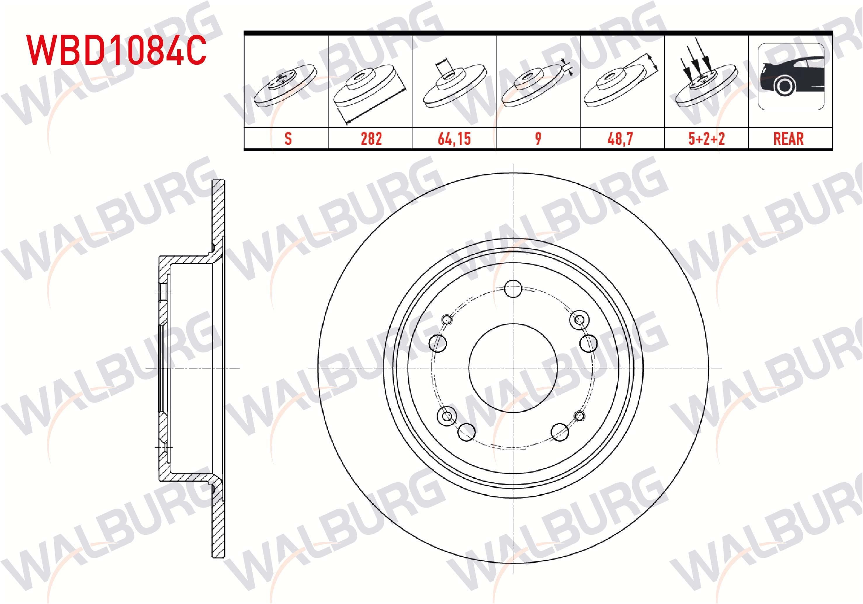 FREN DISKI ARKA DUZ KAPLAMALI 5 BJN 282X9X64X48,7 HONDA ACCORD VIII (CU) 2.0 I-VTEC 2008-