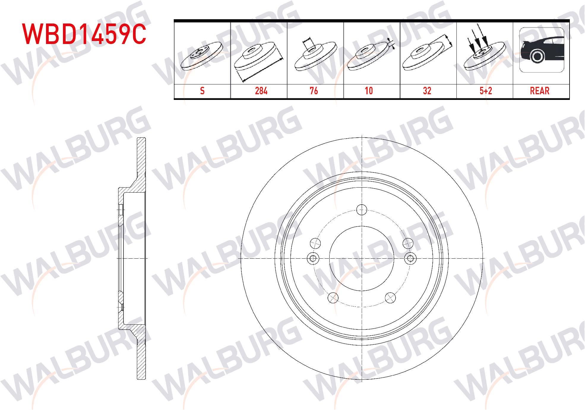 FREN DISKI ARKA DUZ KAPLAMALI 5 BJN 284X10X76X31,9 HYUNDAI I30 1.6 CRDI 2016-