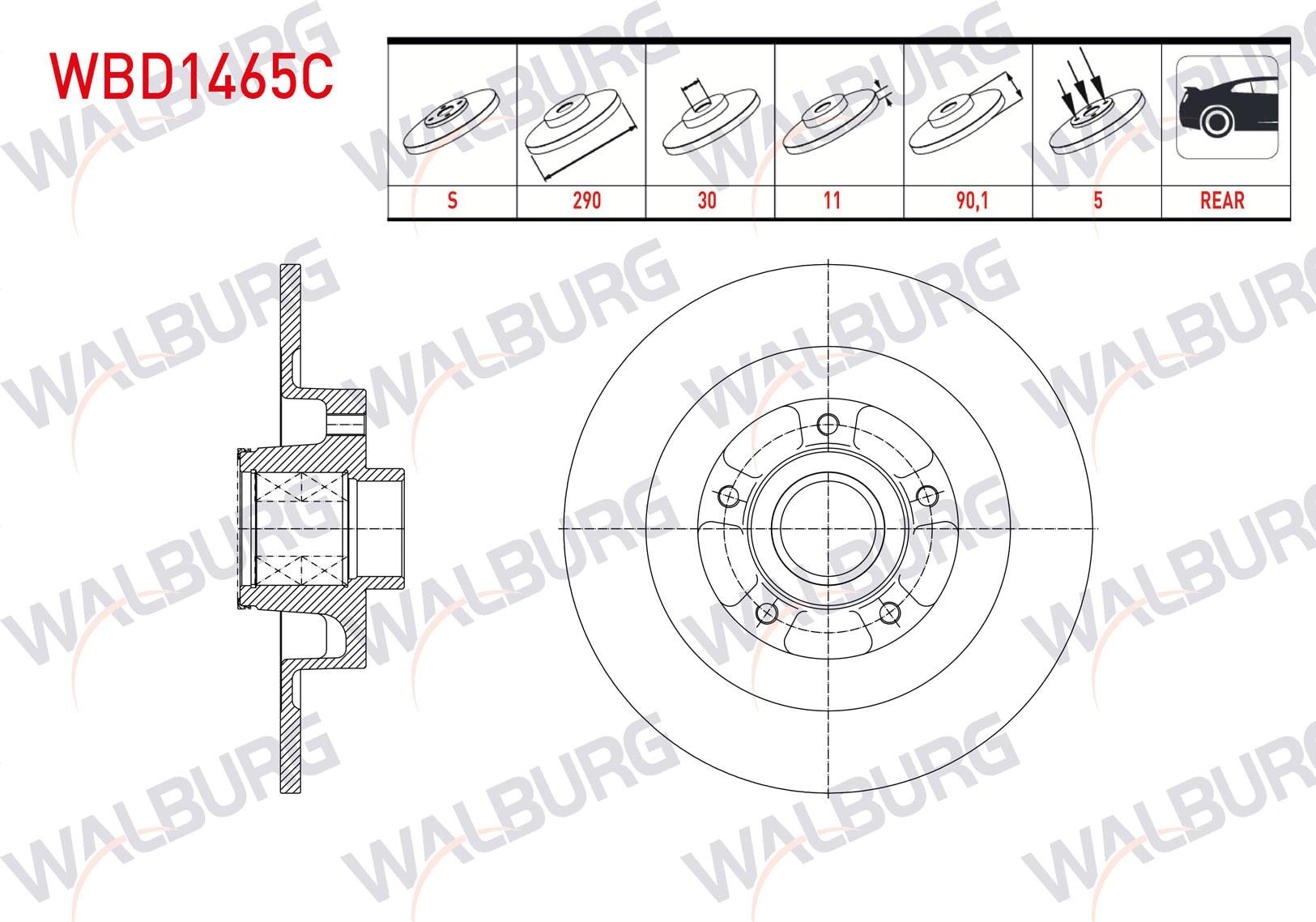 FREN DISKI ARKA DUZ KAPLAMALI 5 BJN ABS HALKALI PORYALI RULMANLI 290X11X30X90,1 RENAULT TALISMAN 1.6 DCI 2015-