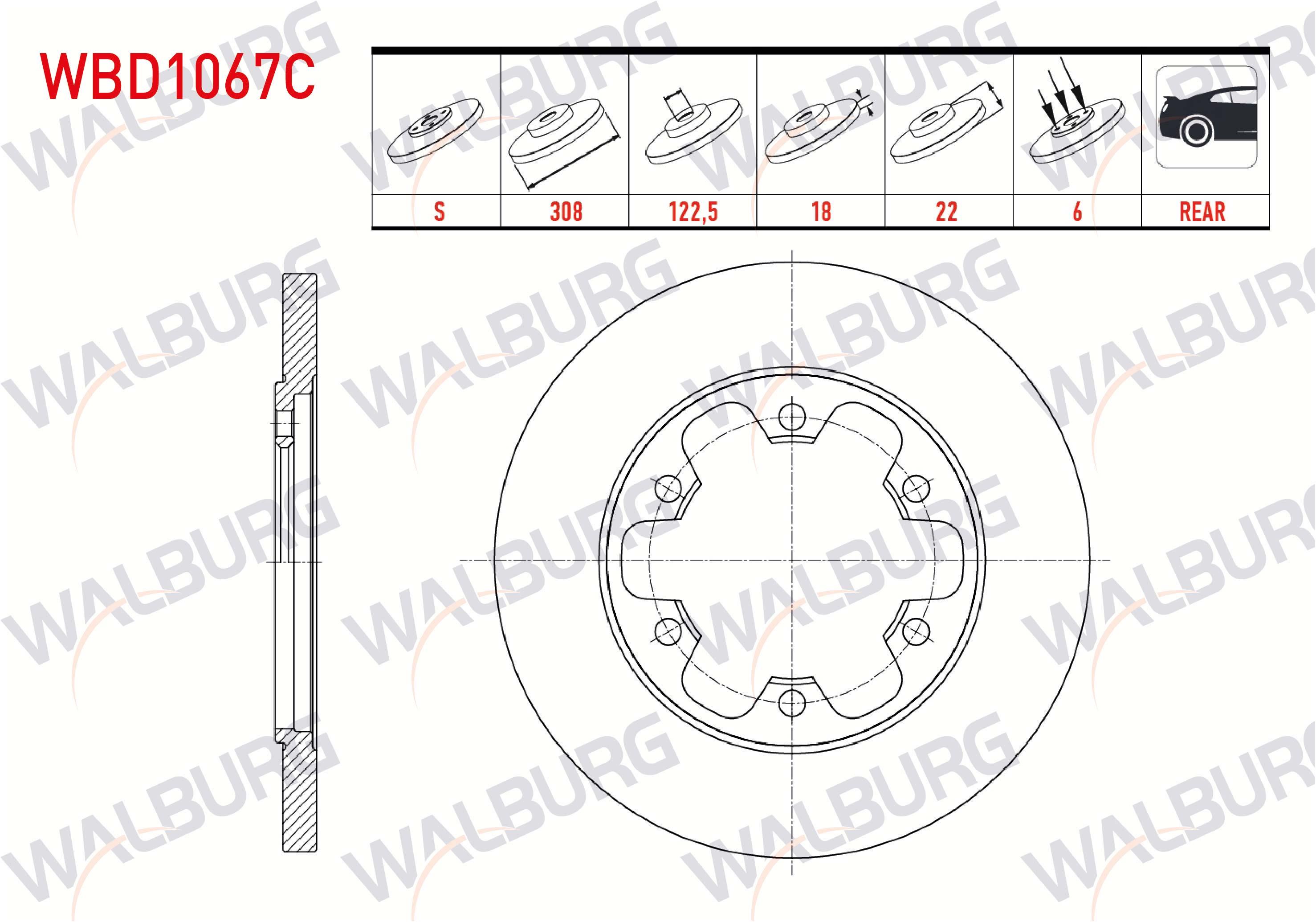 FREN DISKI ARKA DUZ KAPLAMALI 6 BJN 308X18X122,5X22 FORD TRANSIT (V363) 2.2 TDCI CIFT TEKER 2014-