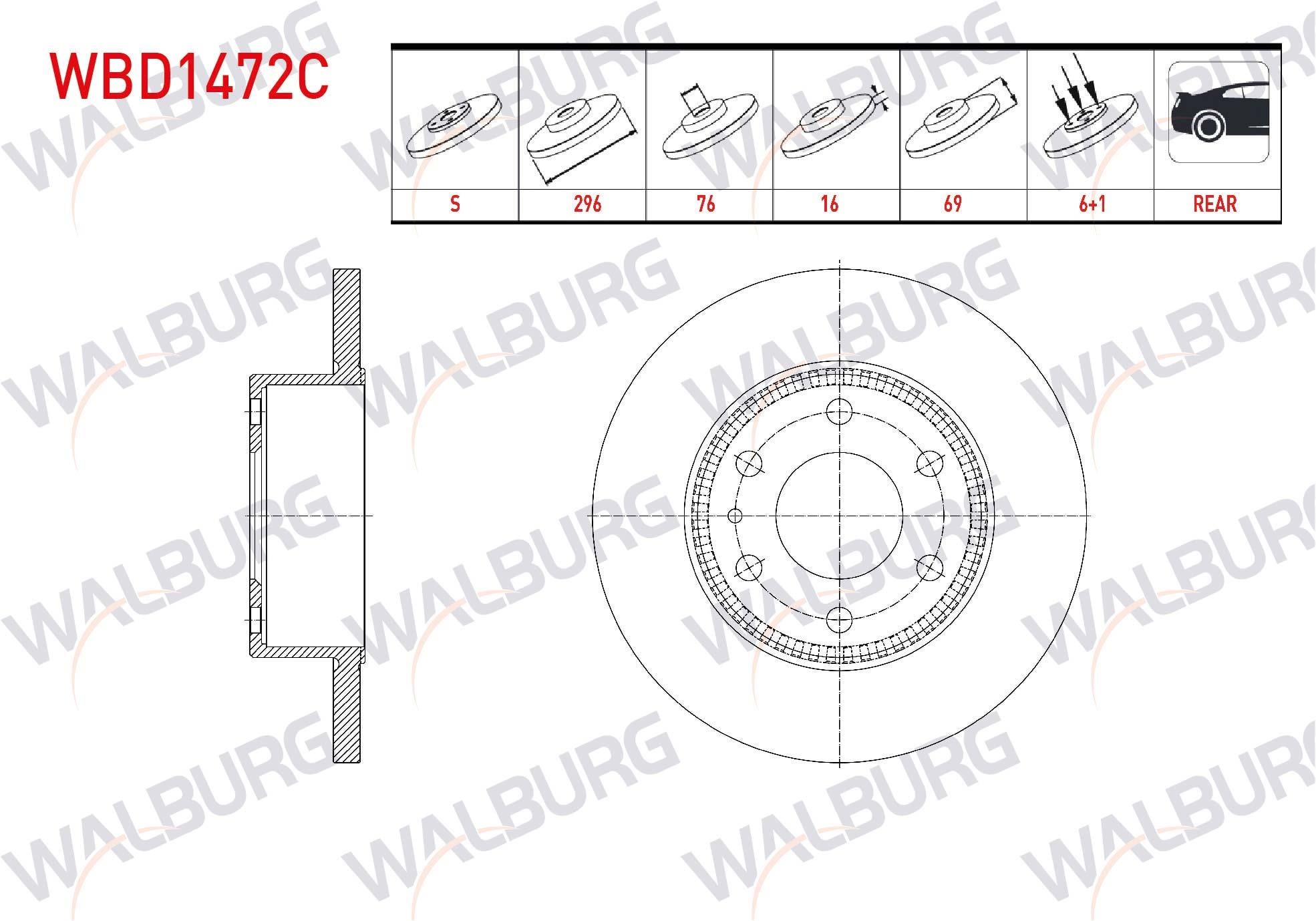 FREN DISKI ARKA DUZ KAPLAMALI ABSLI 52 DIS 6 BJN 296X16X76X69 IVECO DAILY IV (35S11–35S13) 2.3 D 2006-2011