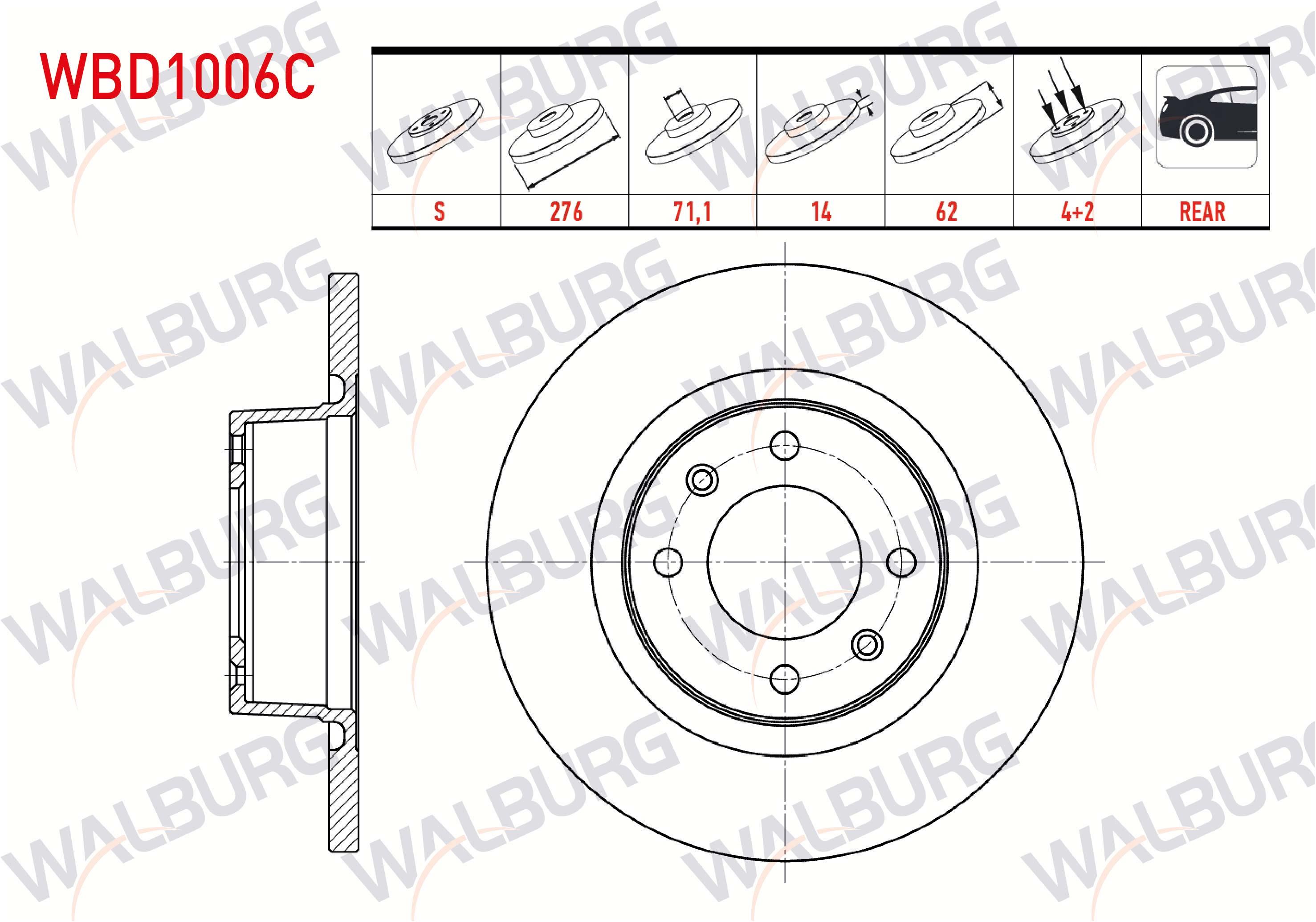 FREN DISKI ARKA DUZ KAPLAMALI CITROEN C5 II (RC) 2.0 HDI 4 BIJON 276X14X71,1X62 2004-2008