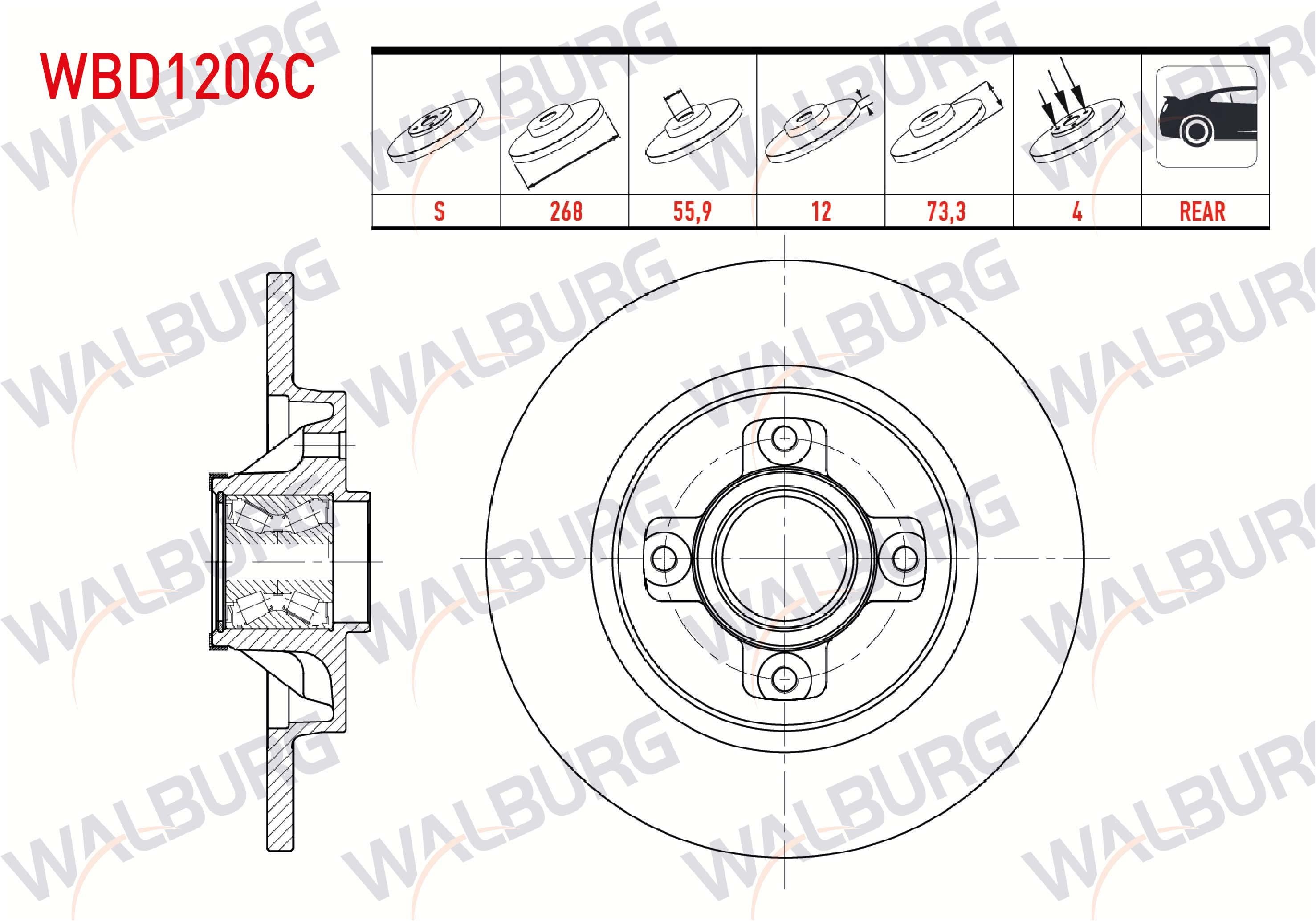 FREN DISKI ARKA DUZ KAPLAMALI CITROEN DS4 1.6 E-HDI MANYETIK ABS HALKALI PORYALI RULMANLI 4 BIJON 267,8X12X61,92x73,2 2011-