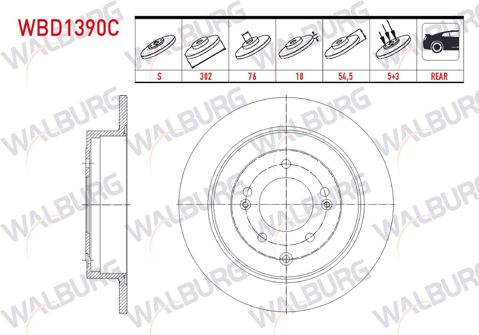 FREN DISKI ARKA DUZ KAPLAMALI (ELEKTRONIK EL FRENI OLMAYAN ARACLAR ICIN) KIA SPORTAGE (QL) 2.0 CRDI 5 BIJON 302X10X54,5X76 2015-