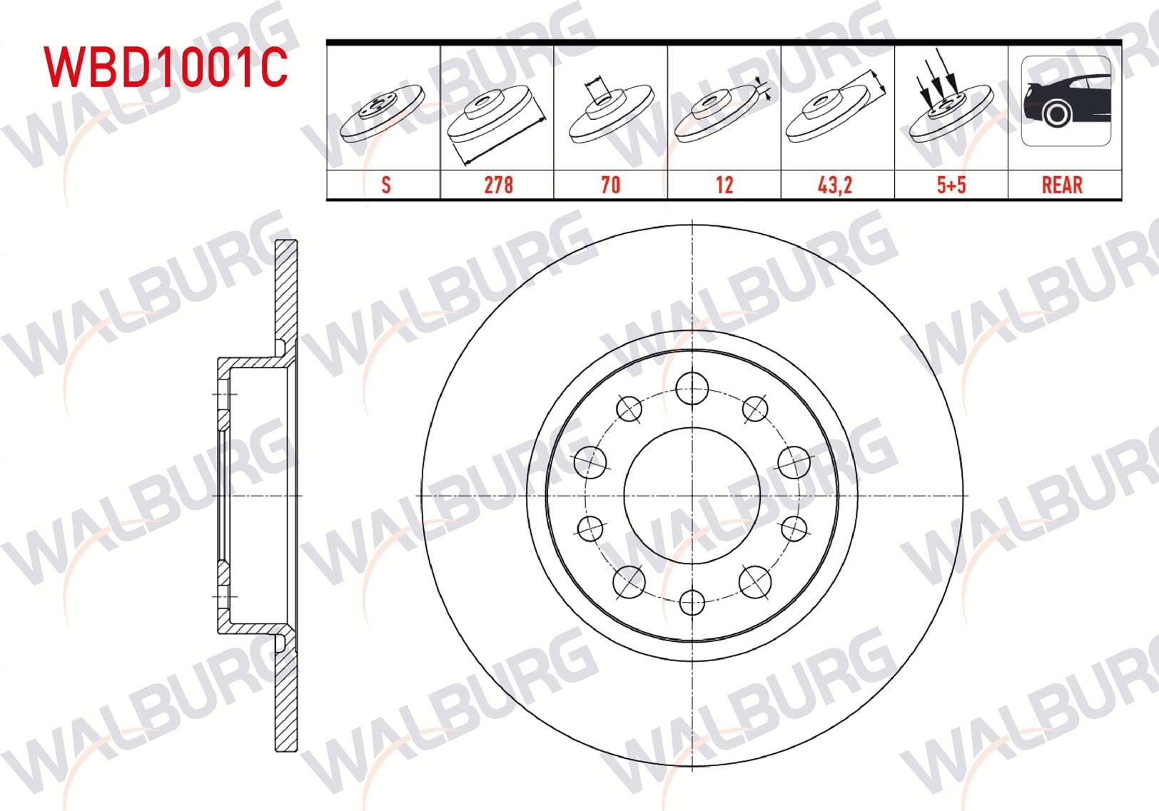 FREN DISKI ARKA DUZ KAPLAMALI FIAT 500X 1.6 5 BIJON 278X12X70X43,2 2014-