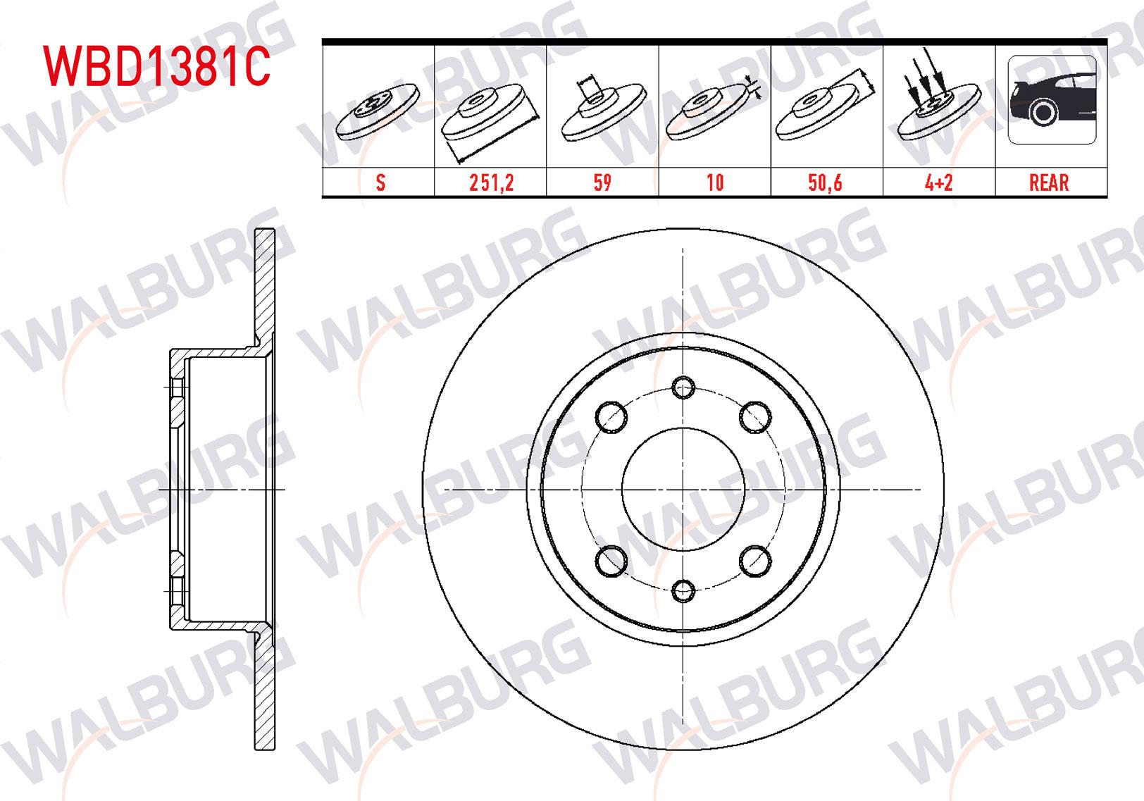 FREN DISKI ARKA DUZ KAPLAMALI FIAT STILO (192) 1.9 JTD 4 BIJON 251,20X10X59X50,60 2001-2010