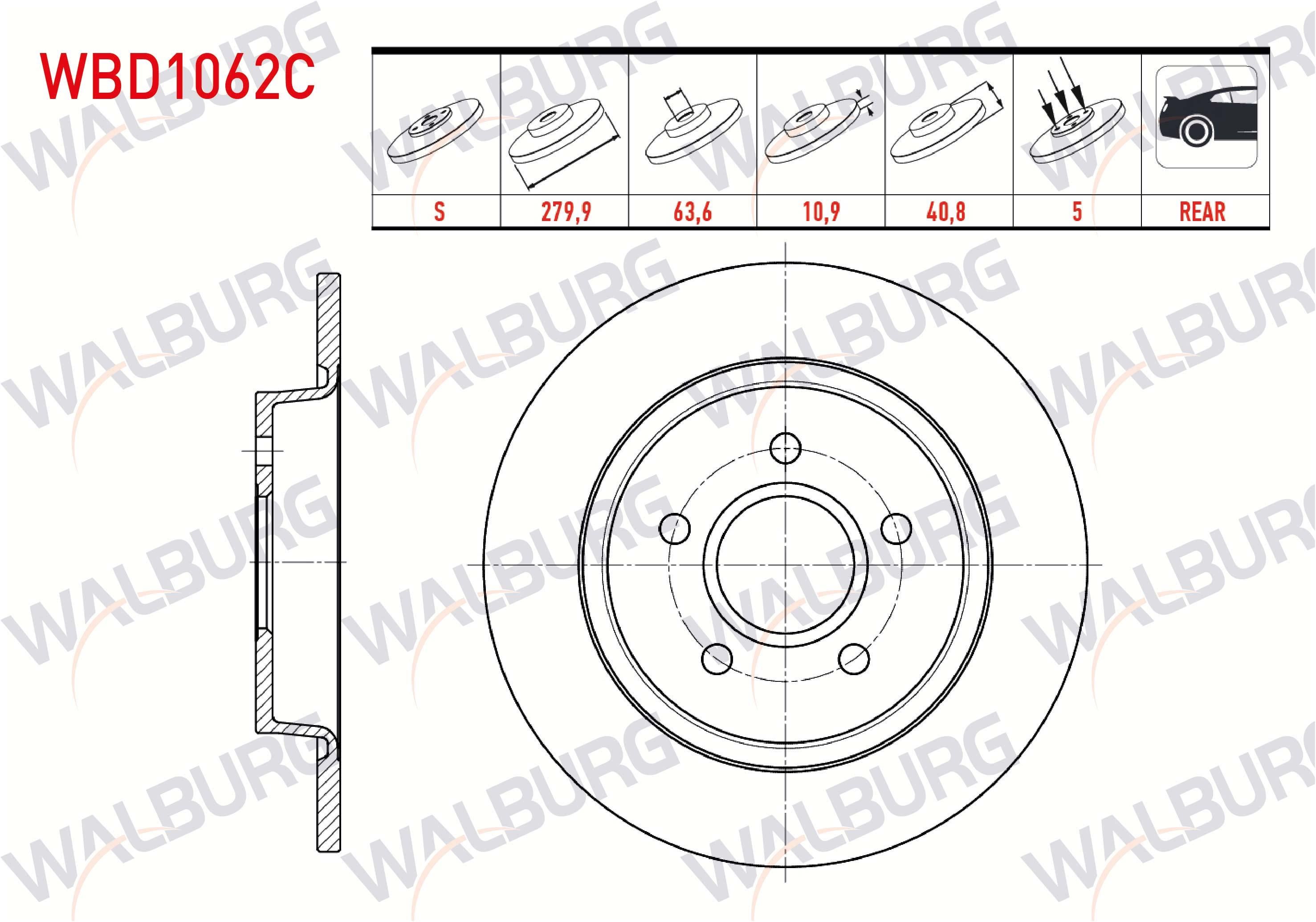 FREN DISKI ARKA DUZ KAPLAMALI FORD C-MAX I 1.0i 5 BIJON 279,9X10,9X63,6X40,8 2007-2011