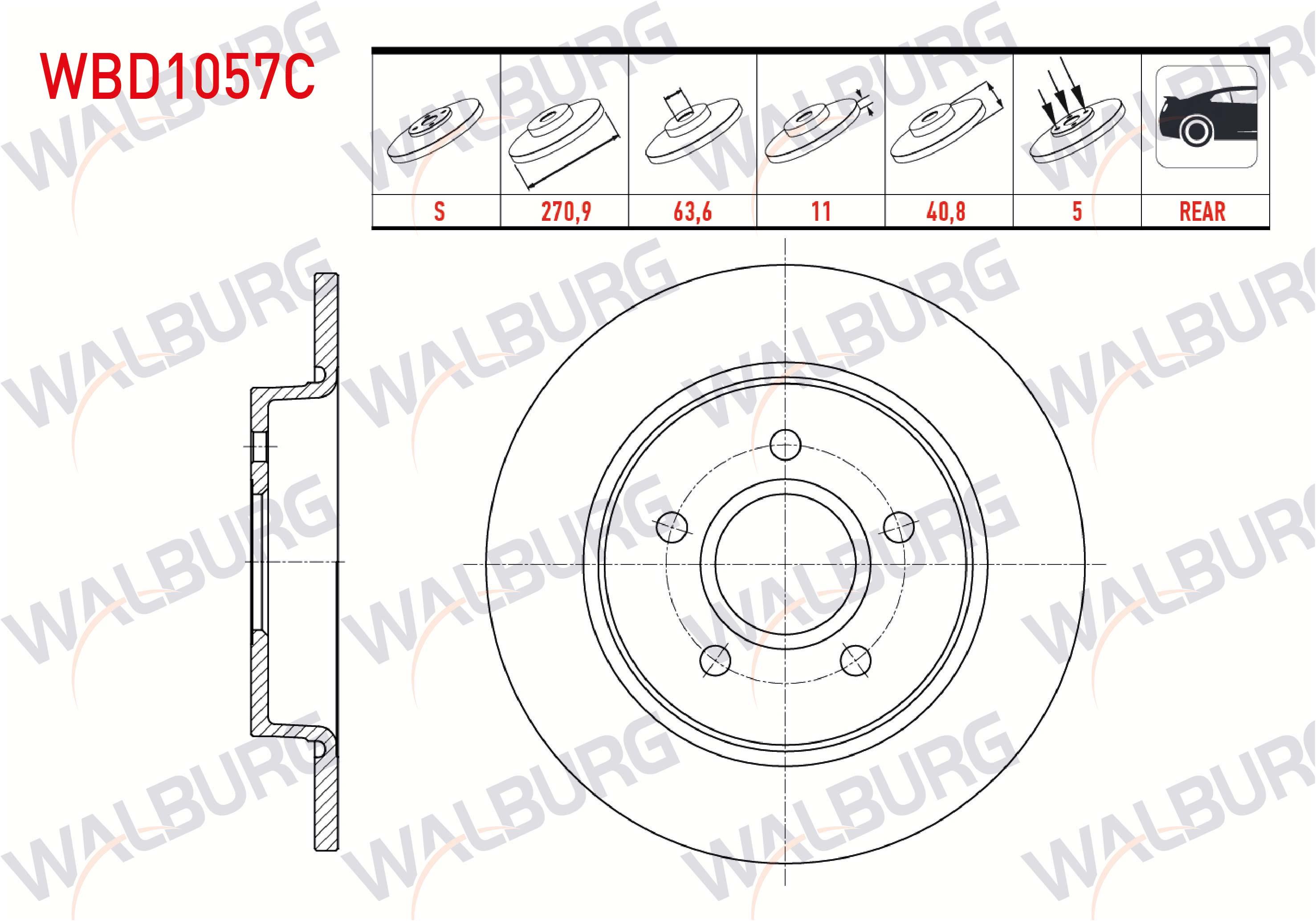 FREN DISKI ARKA DUZ KAPLAMALI FORD FOCUS III 1.6i 5 BIJON 270,9X11X63,6X40,8 2011-2015