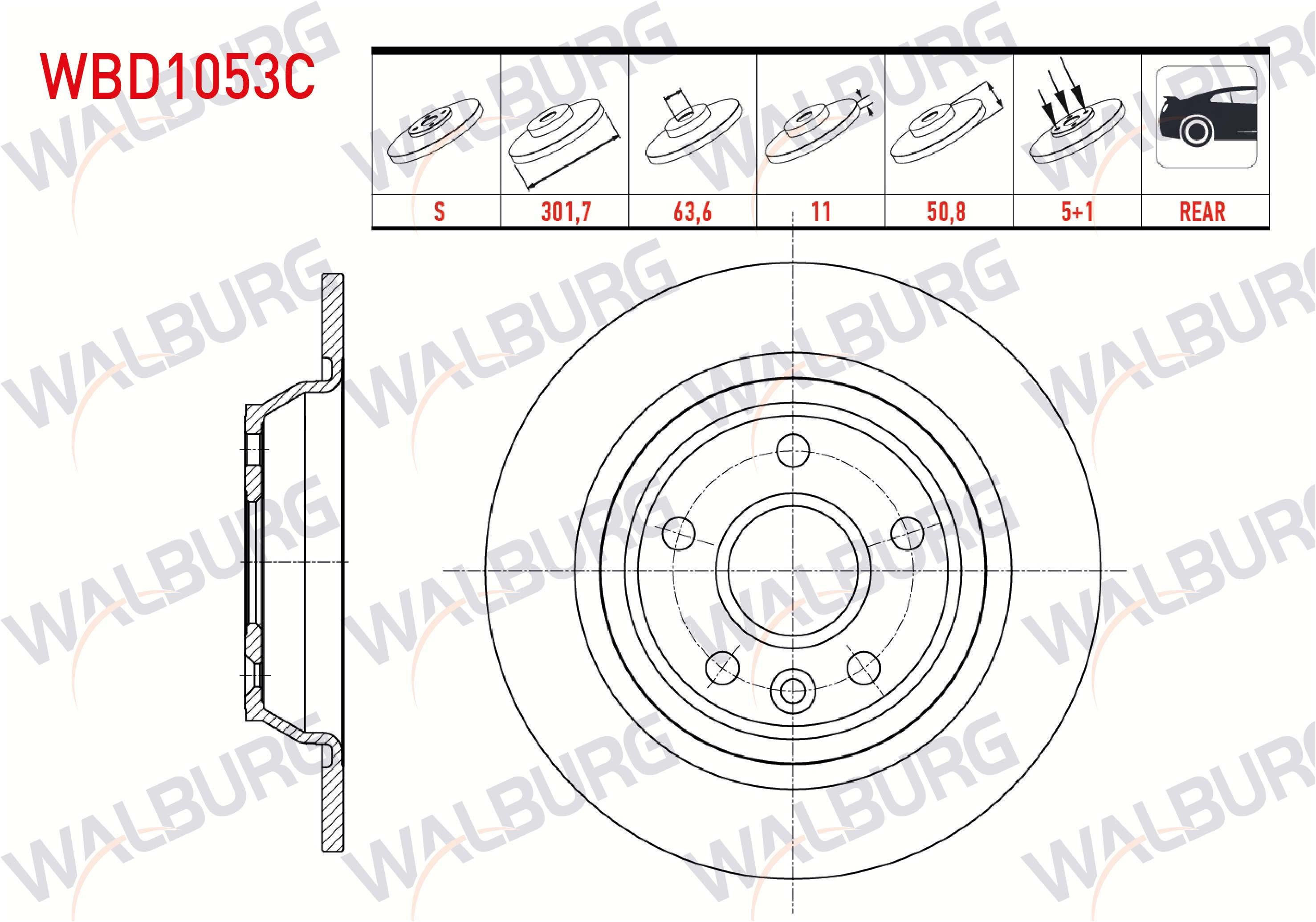 FREN DISKI ARKA DUZ KAPLAMALI FORD KUGA I 2.0 TDCI 5 BIJON 301,7X11X63,6X50,8 2008-2013