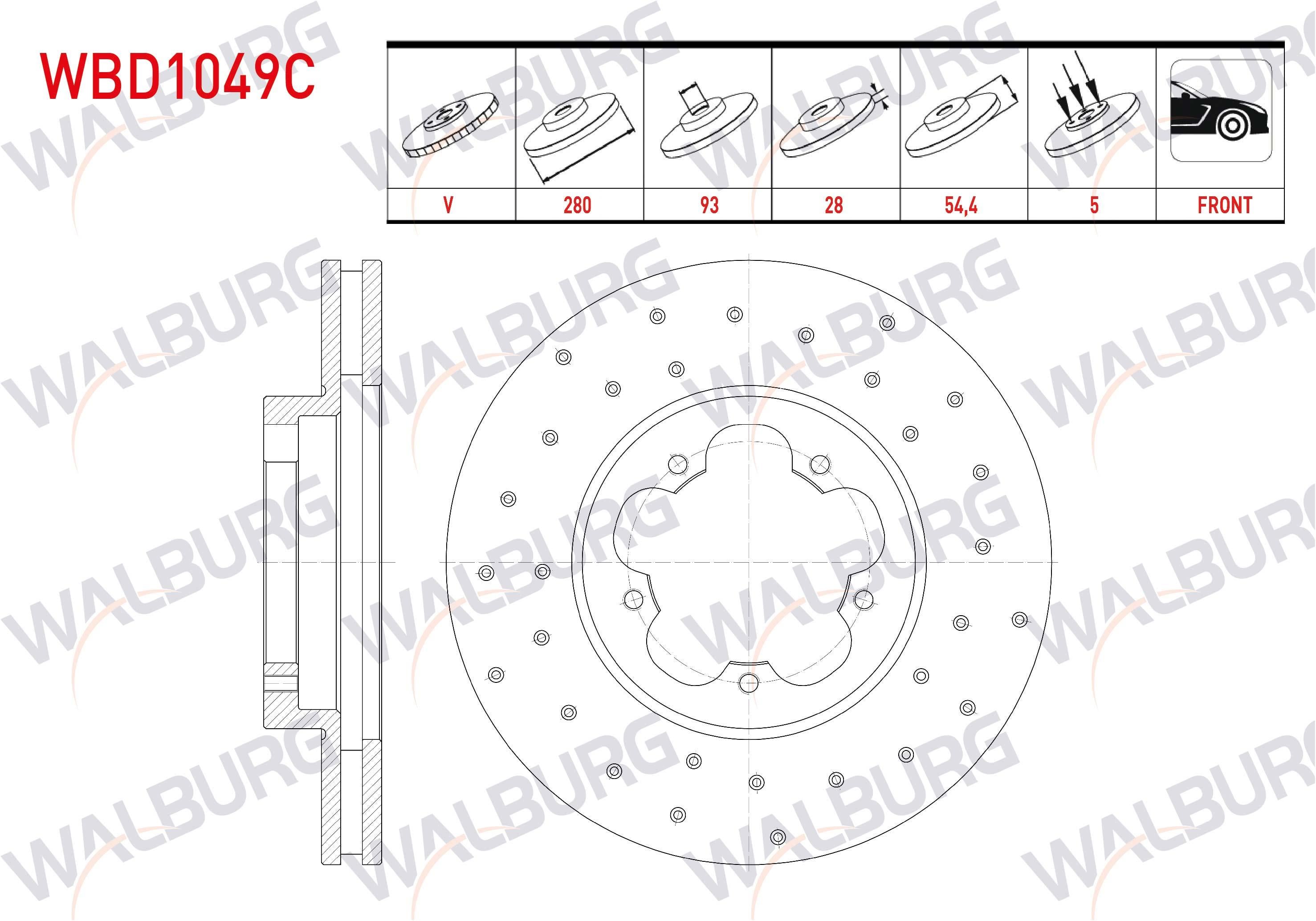 FREN DISKI ARKA DUZ KAPLAMALI FORD TRANSIT (V347) 2.4 TDCI 10 BIJON 280X16X107,5X16,3 2006-2014