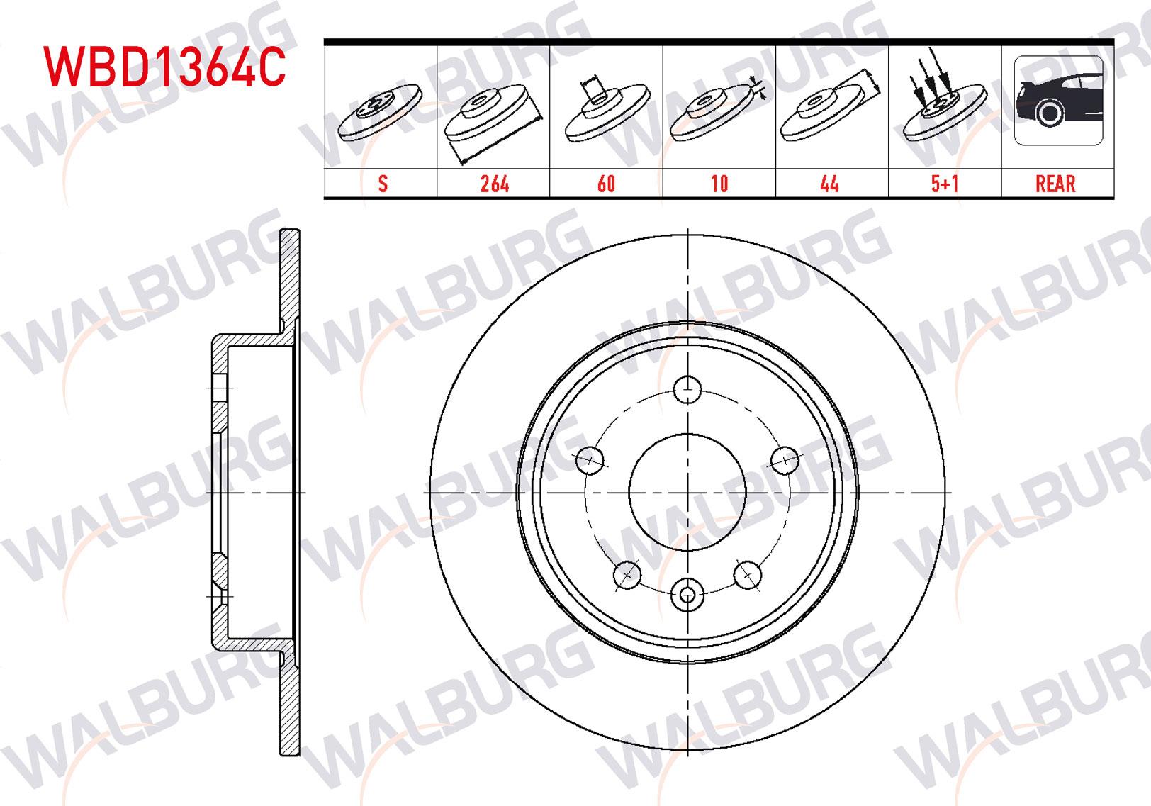 FREN DISKI ARKA DUZ KAPLAMALI OPEL ASTRA K 1.4i TURBO 5 BIJON 15 JANT 264X10X60X44 2015-
