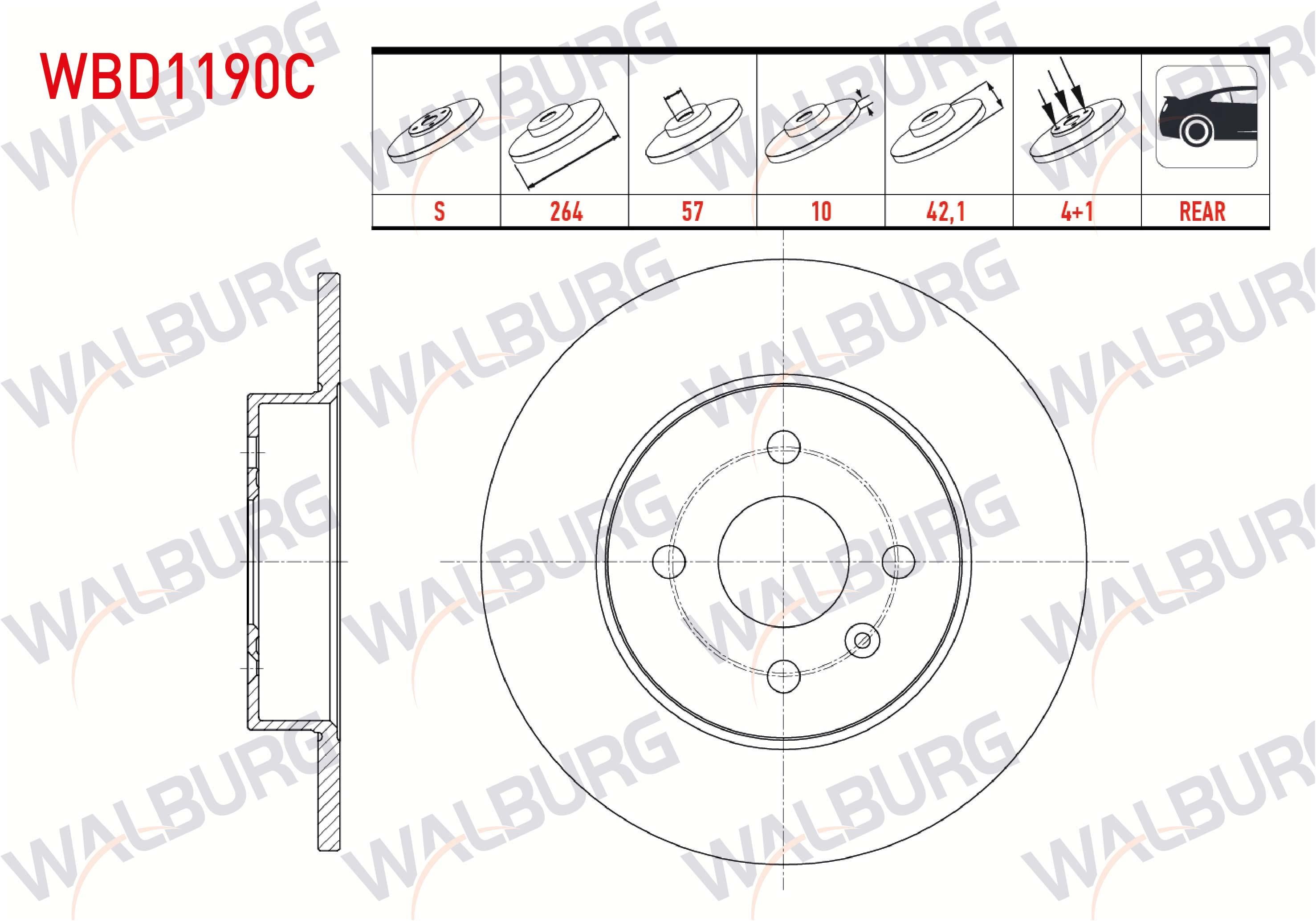 FREN DISKI ARKA DUZ KAPLAMALI OPEL COMBO C 1.7 CDTI 4 BIJON 264X10X57X42,1 2001-2006