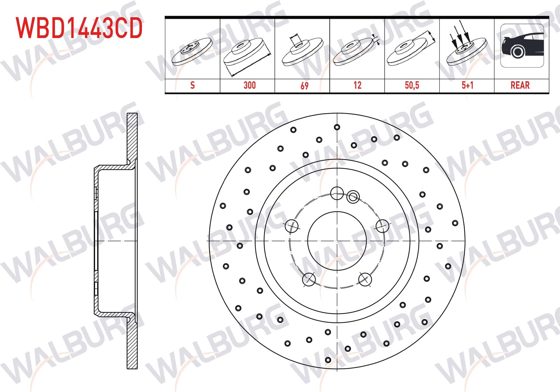 FREN DISKI ARKA DUZ KAPLAMALI PERFORMANS DELIKLI 5 BJN 300X12X69X50,5 MERCEDES C SERISI (W205) 180 - 200 BlueTEC - 200 D 2014-