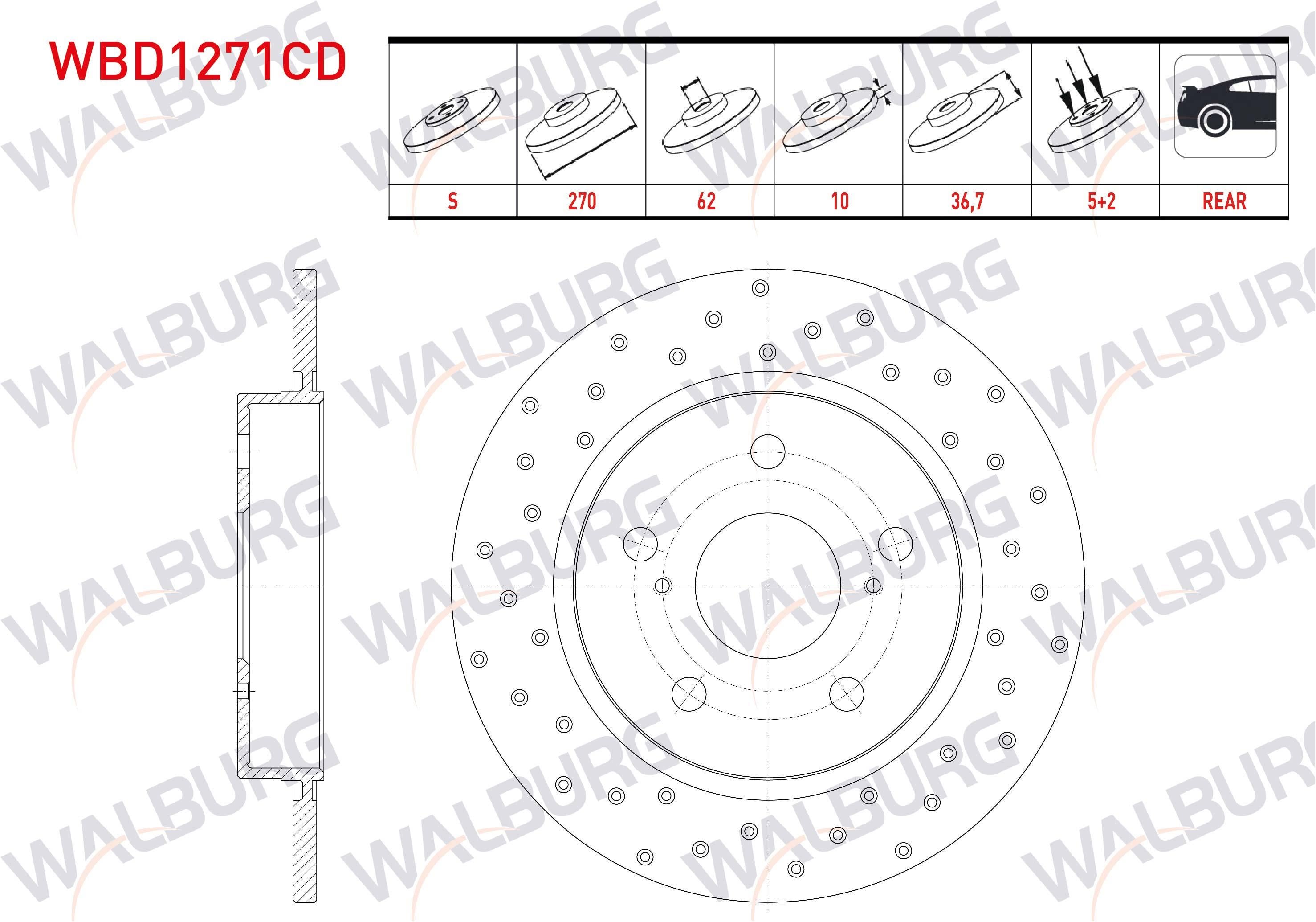 FREN DISKI ARKA DUZ KAPLAMALI PERFORMANS DELIKLI 5 BJN 270X10X62X36,7 TOYOTA AURIS (NZE18,ZRE18) 1.33 2012-