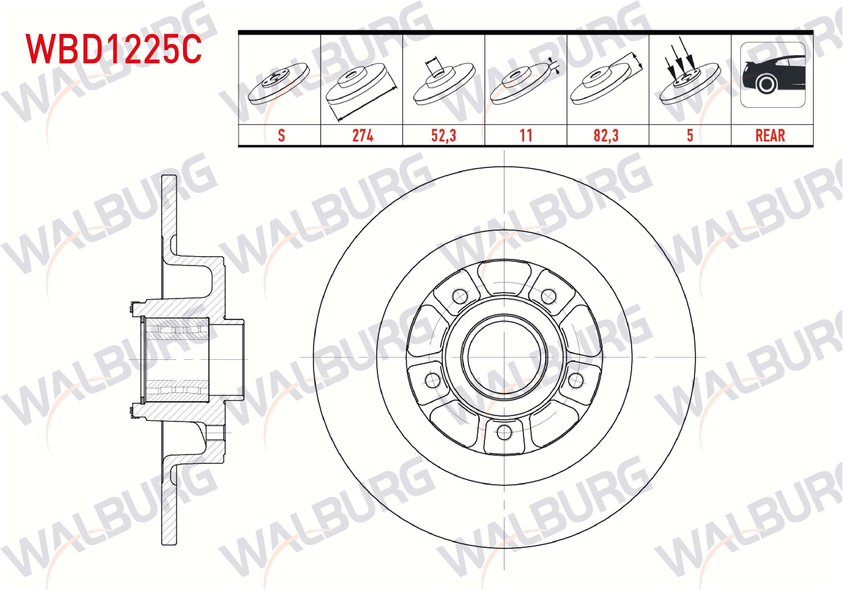 FREN DISKI ARKA DUZ KAPLAMALI RENAULT LAGUNA II (BG0/1) 1.9 DCI MANYETIK ABS HALKALI 5 BIJON PORYALI-RULMANLI 274X11X61,92X82 2001-2007