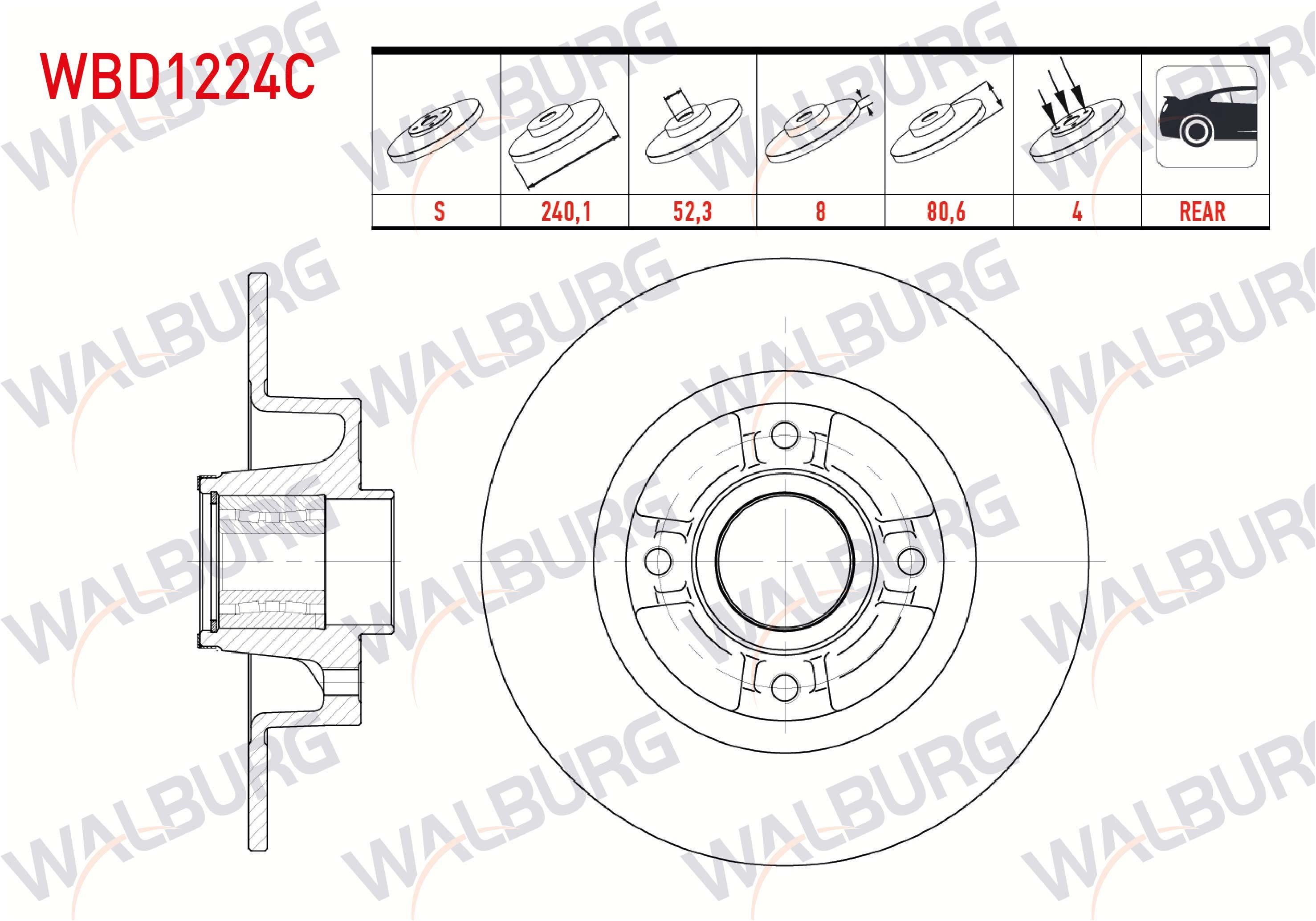 FREN DISKI ARKA DUZ KAPLAMALI RENAULT MEGANE II (BM0/1,CM0/1) 1.4i 16v MANYETIK ABS HALKALI 4 BIJON PORYALI-RULMANLI 240X8X54,92X80,7 2002-2008