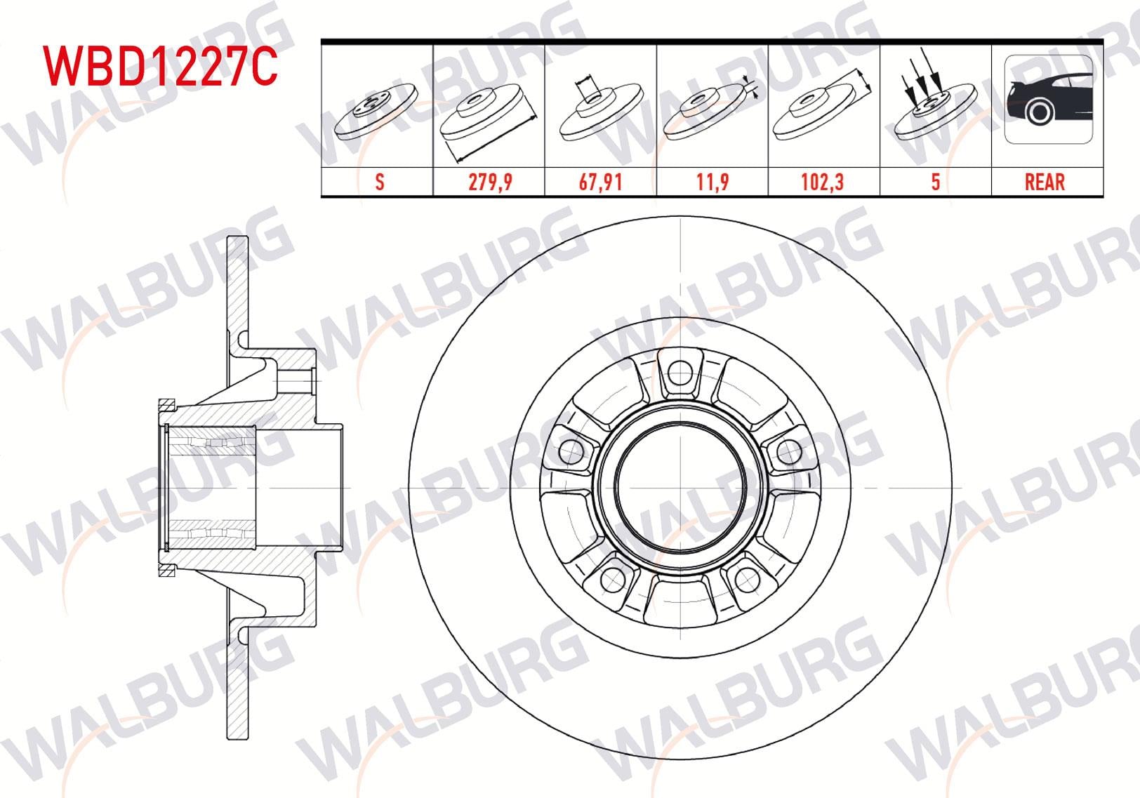FREN DISKI ARKA DUZ KAPLAMALI RENAULT TRAFIC II (FL) 2.0 DCI ABS HALKALI PORYALI-RULMANLI 5 BIJON 280X12X67,92X102,2 2001-2014