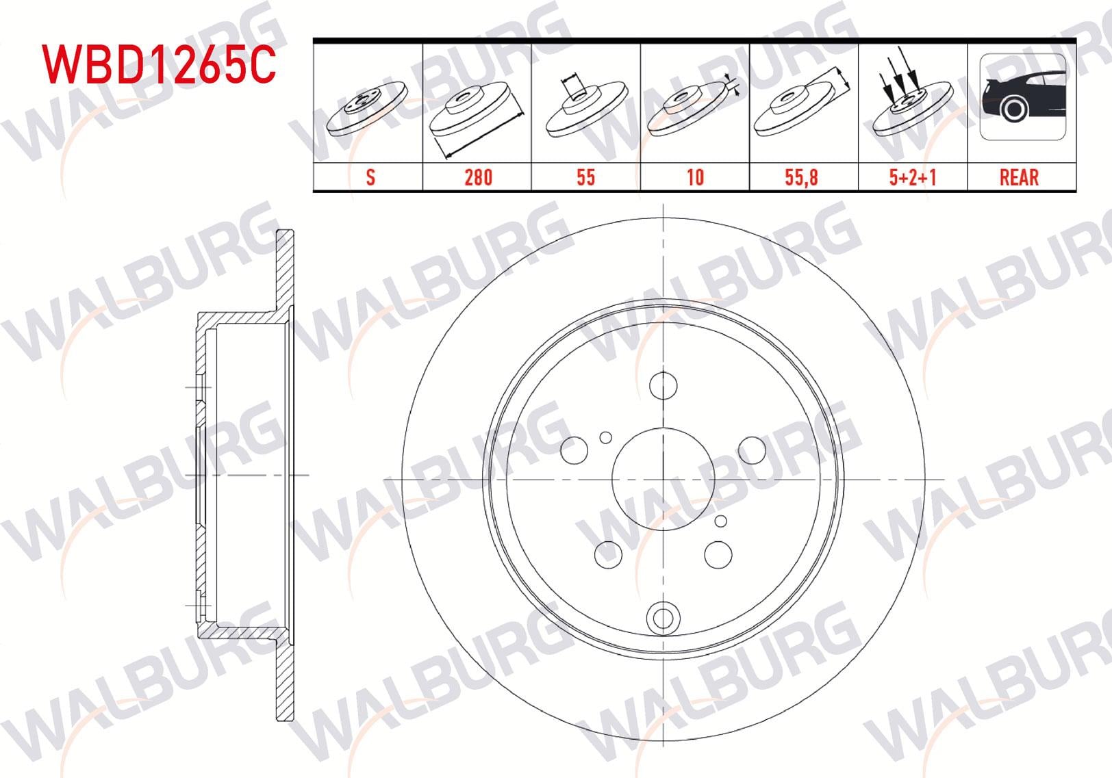 FREN DISKI ARKA DUZ KAPLAMALI TOYOTA AVENSIS (T25) 2.0 D-4D 5 BIJON 280X10X55X55,8 2003-2008