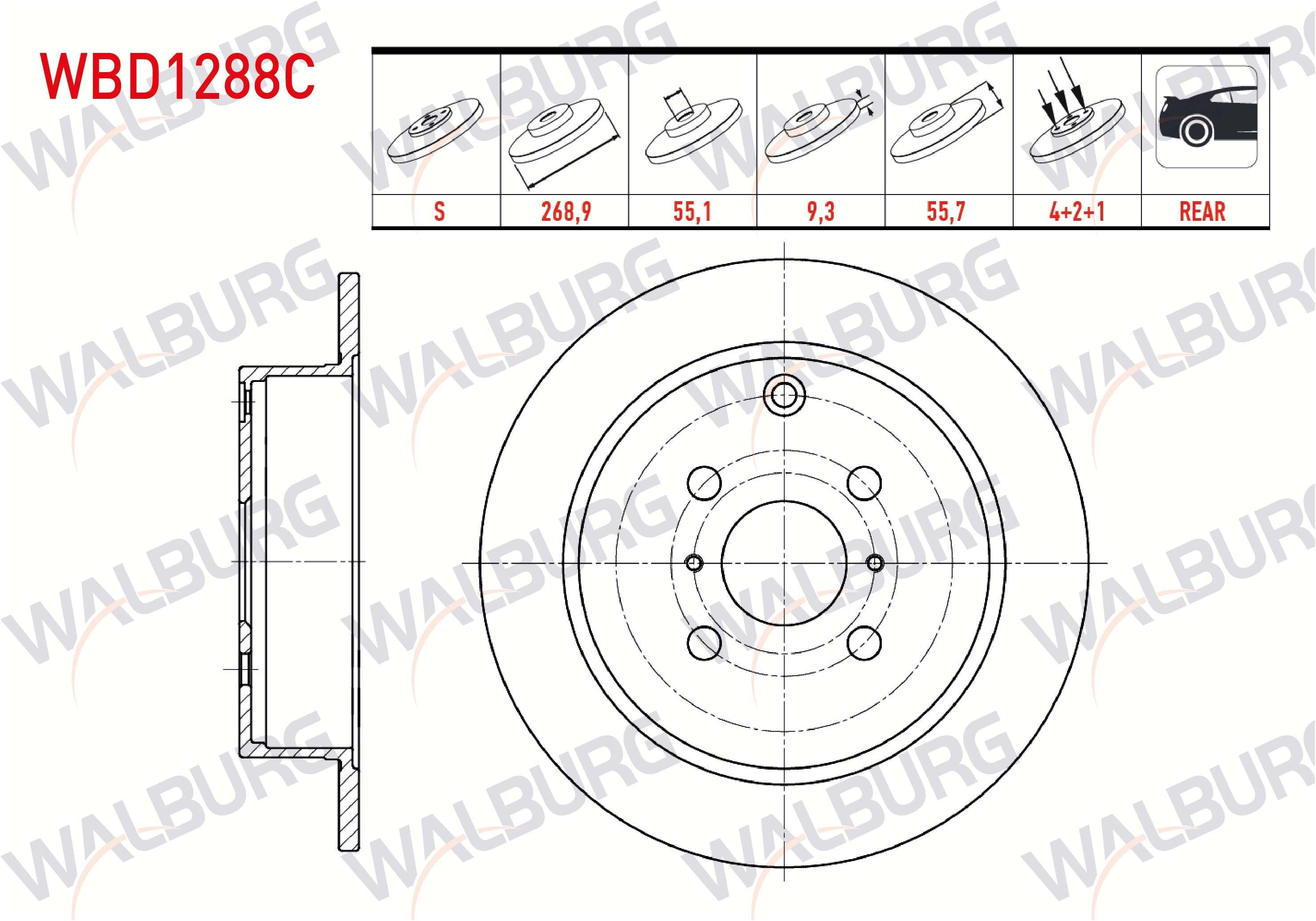 FREN DISKI ARKA DUZ KAPLAMALI TOYOTA COROLLA VERSO (ZDE12_, CDE12_) 2.0 D-4D 4 BIJON 268,9X9,3X55X57 2001-2004