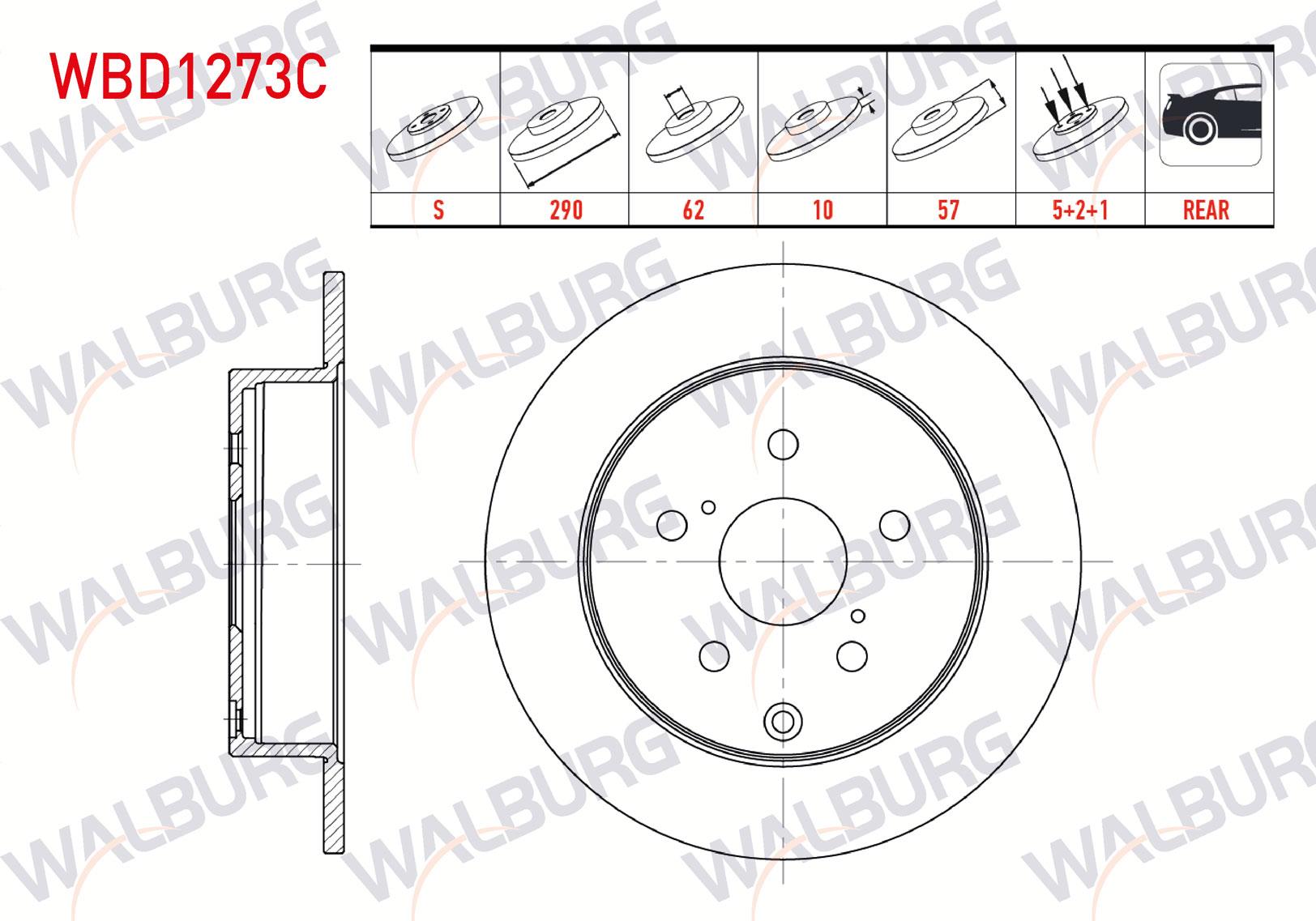 FREN DISKI ARKA DUZ KAPLAMALI TOYOTA COROLLA VERSO (ZER_, ZZE_, R1_) 2.0 D-4D 5 BIJON 290X10X62X57 2004-2009