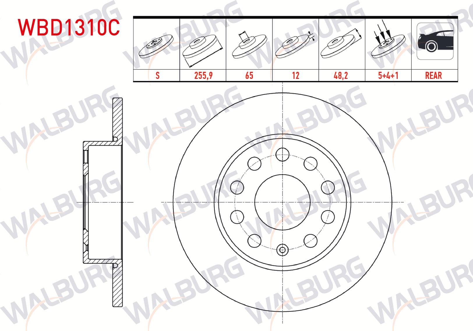 FREN DISKI ARKA DUZ KAPLAMALI VOLKSWAGEN TOURAN (1T1,1T2) 1.4 TSI 5 BIJON 255,9X12X65X48,2 2003-2010