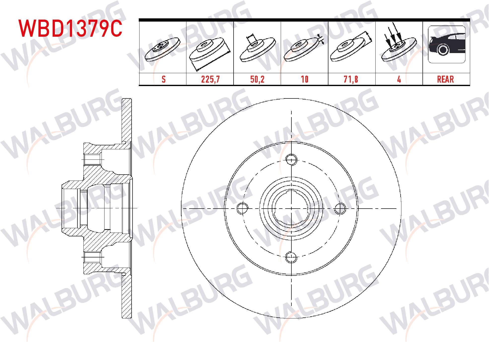 FREN DISKI ARKA DUZ KAPLAMALI VOLKSWAGEN GOLF III (1H1) 1.8i 4 BIJON 225,70X10X50,23X71,80 1991-1999