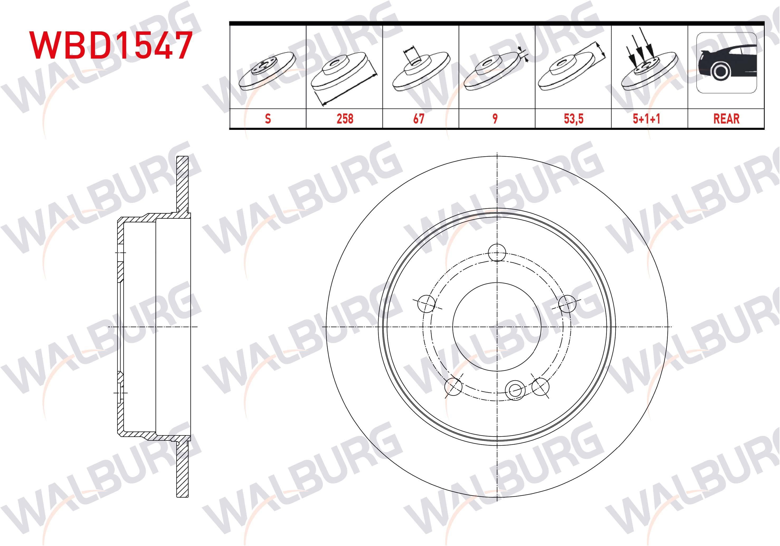 FREN DISKI ARKA DUZ MERCEDES 190 (W201) 2.0 5 BIJON 258X9X67X53,5 1982-1993