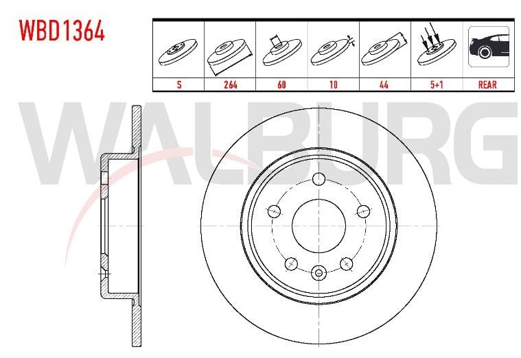 FREN DISKI ARKA DUZ OPEL ASTRA K 1.6 CDTI 5 BIJON 15 JANT 264X10X60X44 2015-