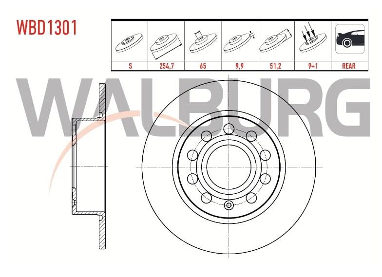 FREN DISKI ARKA DUZ VOLKSWAGEN GOLF V (1K1) 1.4 TSI 5 BIJON 253X9,9X65X51,2 2003-2009 1K0615601AB 5Q0615601F
