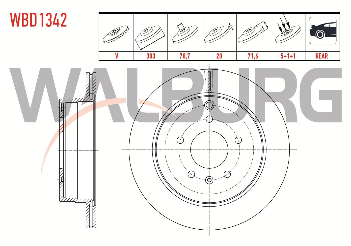 FREN DISKI ARKA HAVALI  5 BJN 303X20X70,7X71,6 CHEVROLET CAPTIVA (C100) 2.0 D 2006-2012 / OPEL ANTARA 2.0 CDTI 2007- / CAPTIVA (C140) 2.0 D 2012-2014