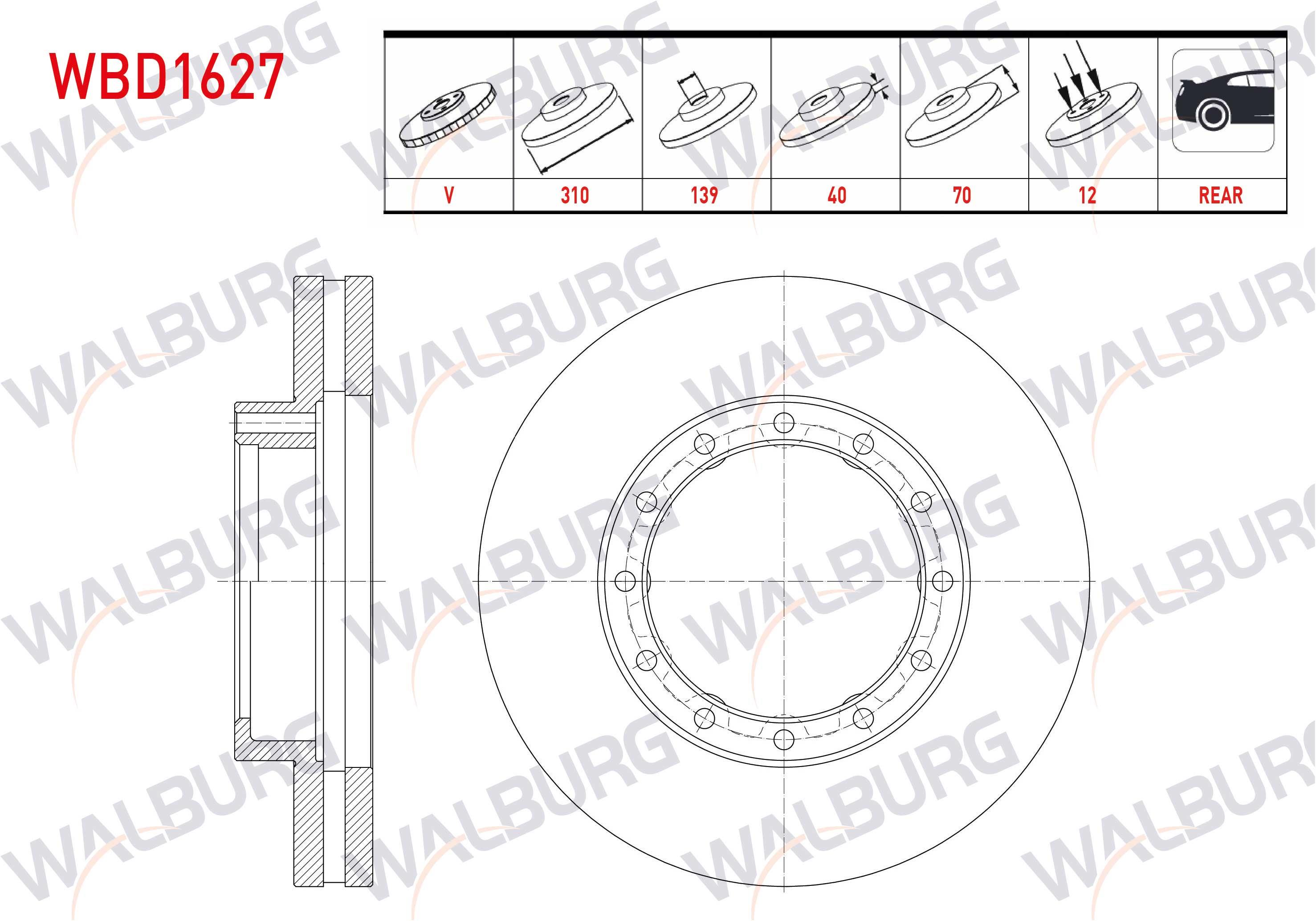 FREN DISKI ARKA HAVALI 12 BJN 310X40X139X70 EURO 5 - 6 MITSUBISHI FUSE CANTER 2012- / PRESTIGE