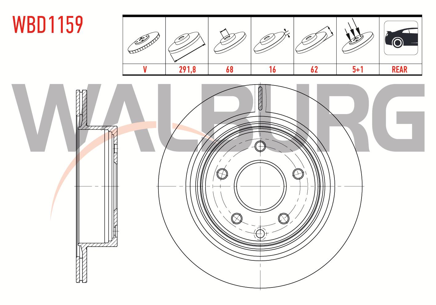 FREN DISKI ARKA HAVALI 5 BJN 291,8X16X68X62 NISSAN X-TRAIL 2.0i 2007-2013/ X-TRAIL 2.0 DCI 2007-2013/ QASHQAI+2 1.5 DCI 2007-2014/ QASHQAI+2 2.0 DCI 2007-2014/ RENAULT KOLEOS 2.0 DCI 2008-2014