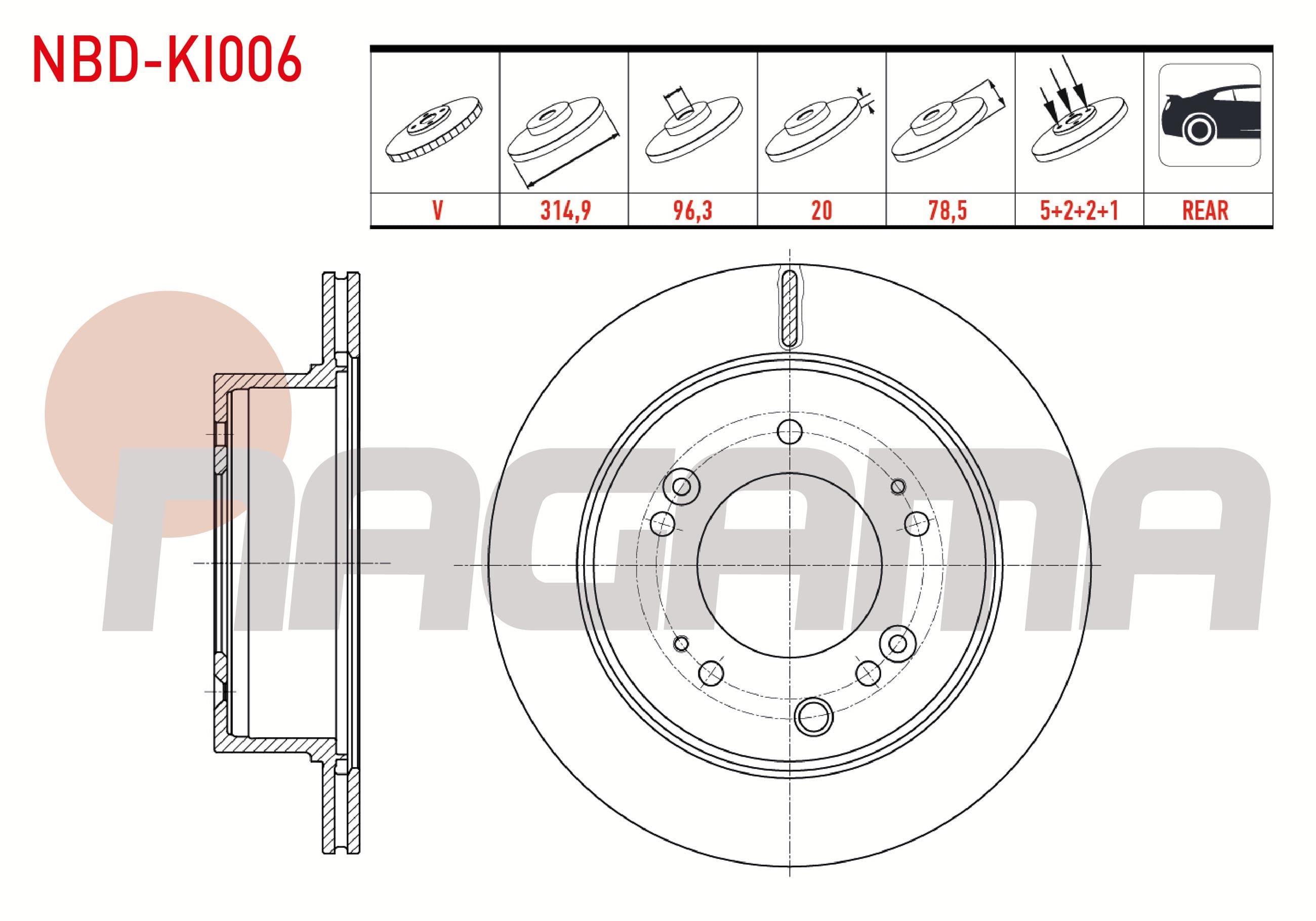 FREN DISKI ARKA HAVALI 5 BJN 315X20X96,2X78,5 KIA SORENTO I (JC) 2.5 CRDI 2002-2009 / SORENTO I (JC) 2.5 CRDI 2002-2009
