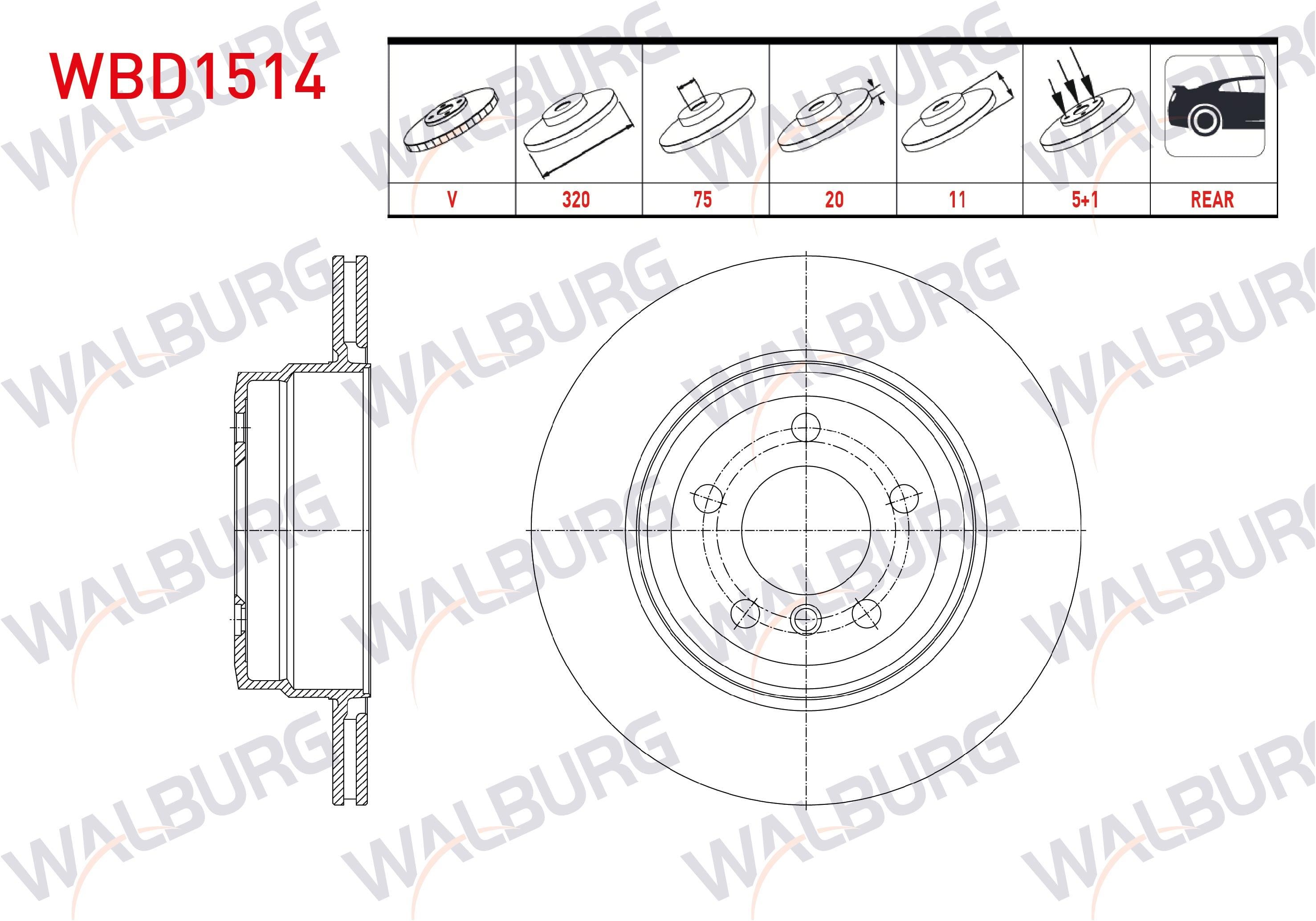FREN DISKI ARKA HAVALI 5 BJN 320X20X75X78,6 BMW X5 (E70) 3.0 D - 4.0 D 2007-2012/ X6 (E71,E72) 3.0 D - 3.5 D - 4.0 D 2008-