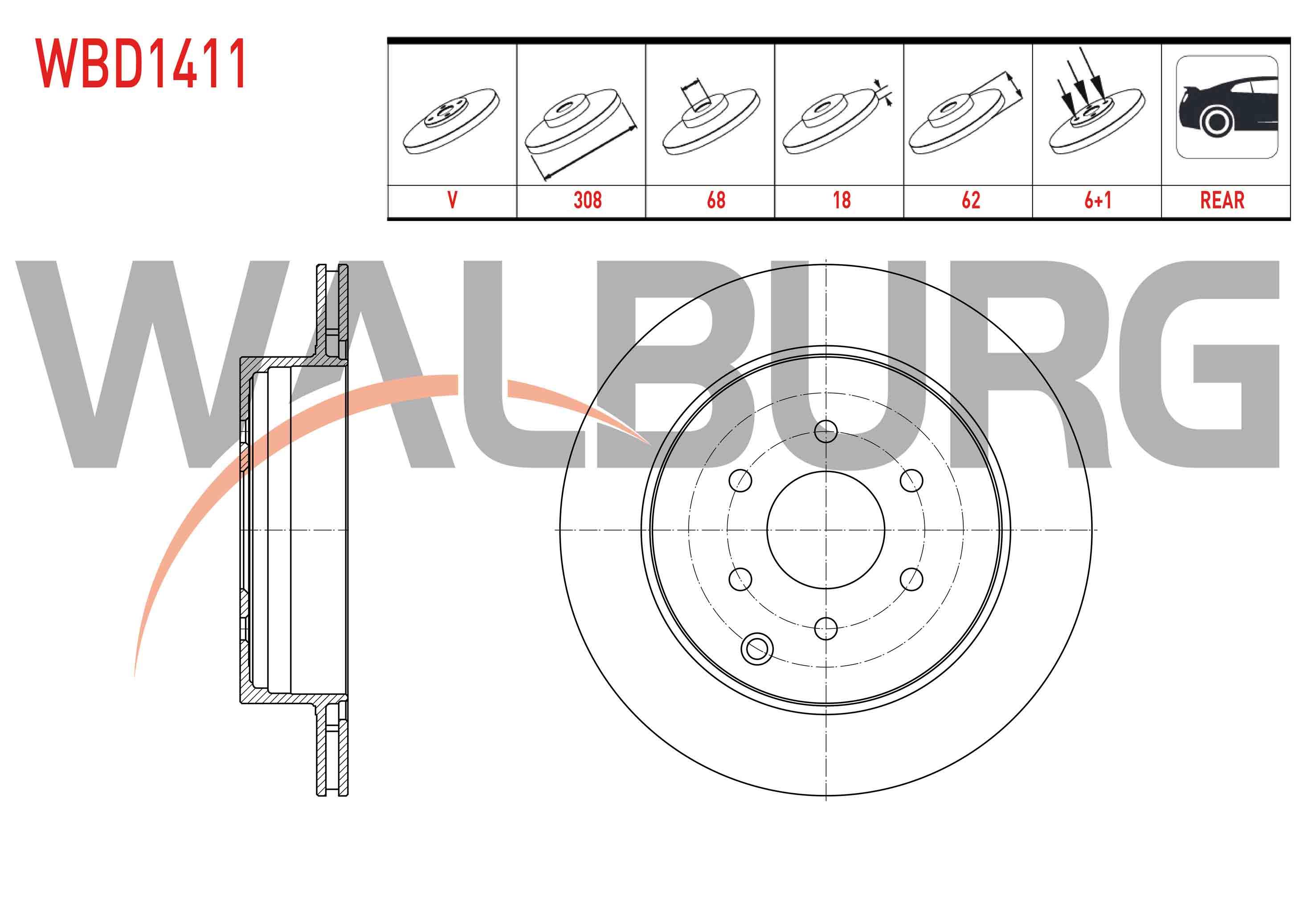 FREN DISKI ARKA HAVALI 6 BJN 308X18X68X62 NISSAN NAVARA (D40) 2.5 DCI 2005-2015 / NISSAN PATHFINDER (R51) 2.5 DCI 2005-