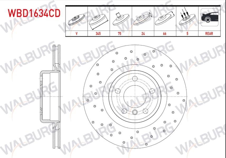 FREN DISKI ARKA HAVALI KAPLAMALI 5 BJN 345X24X75X66 BMW 1 SERISI (F20)(F21) 11-19 / 2 SERISI (F22,F87)(F23) 12-/3 SERISI (F30,F80)12-18/4 SERISI (F32,F82) 2013-2015