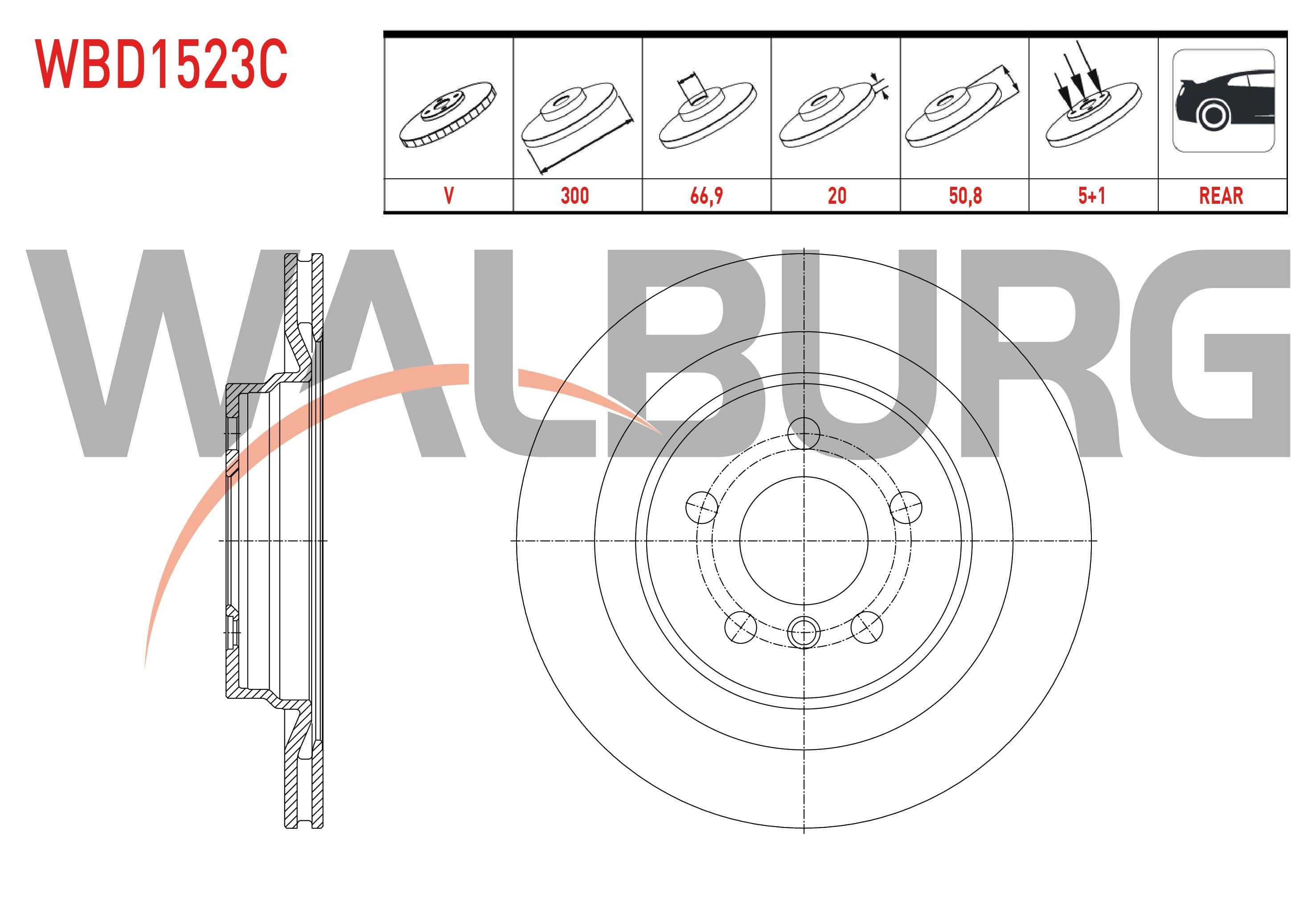 FREN DISKI ARKA HAVALI KAPLAMALI 5 BJN 300X20X66,9X50,8 BMW X1 (F48) 2.0 D - 2.0i 2014-
