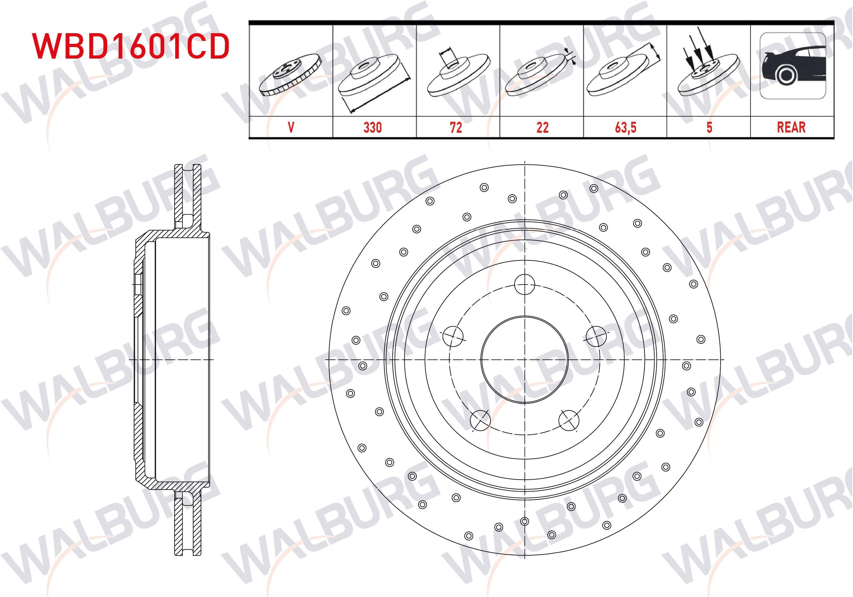 FREN DISKI ARKA HAVALI KAPLAMALI PERFORMANS DELIKLI 5 BJN 18 JANT 330X22X72X63,5 JEEP GRAND CHEROKEE IV (WK,WK2) 3.6 V6 2010-