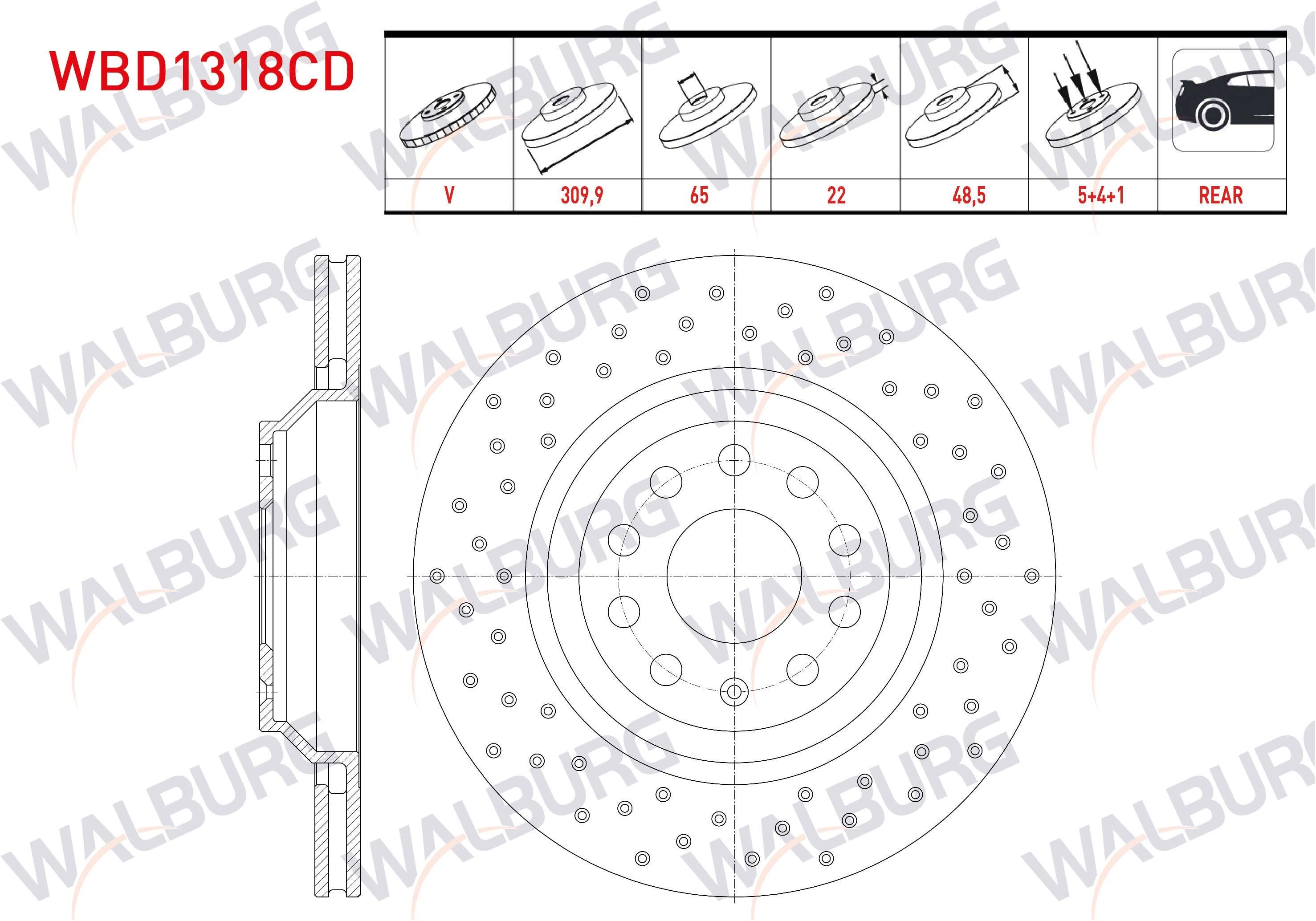 FREN DISKI ARKA HAVALI KAPLAMALI PERFORMANS DELIKLI 5 BJN 309,9X22X65X48,5 VOLKSWAGEN GOLF V (1K1) 1.6i 2003-2009