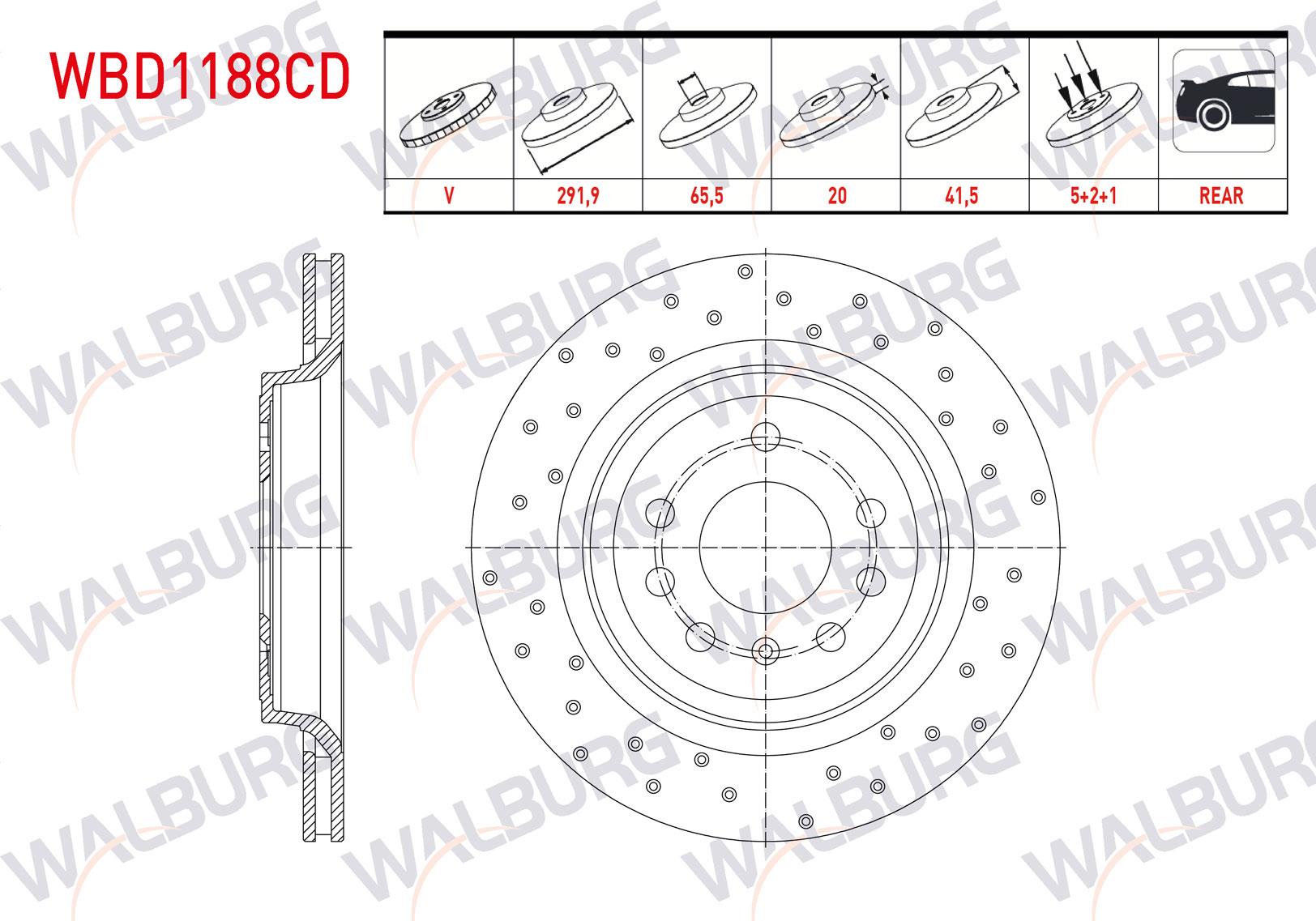 FREN DISKI ARKA HAVALI KAPLAMALI PERFORMANS DELIKLI 5 BJN 291,9X20X65,5X41,5 OPEL SIGNUM 2.0 T 2003-