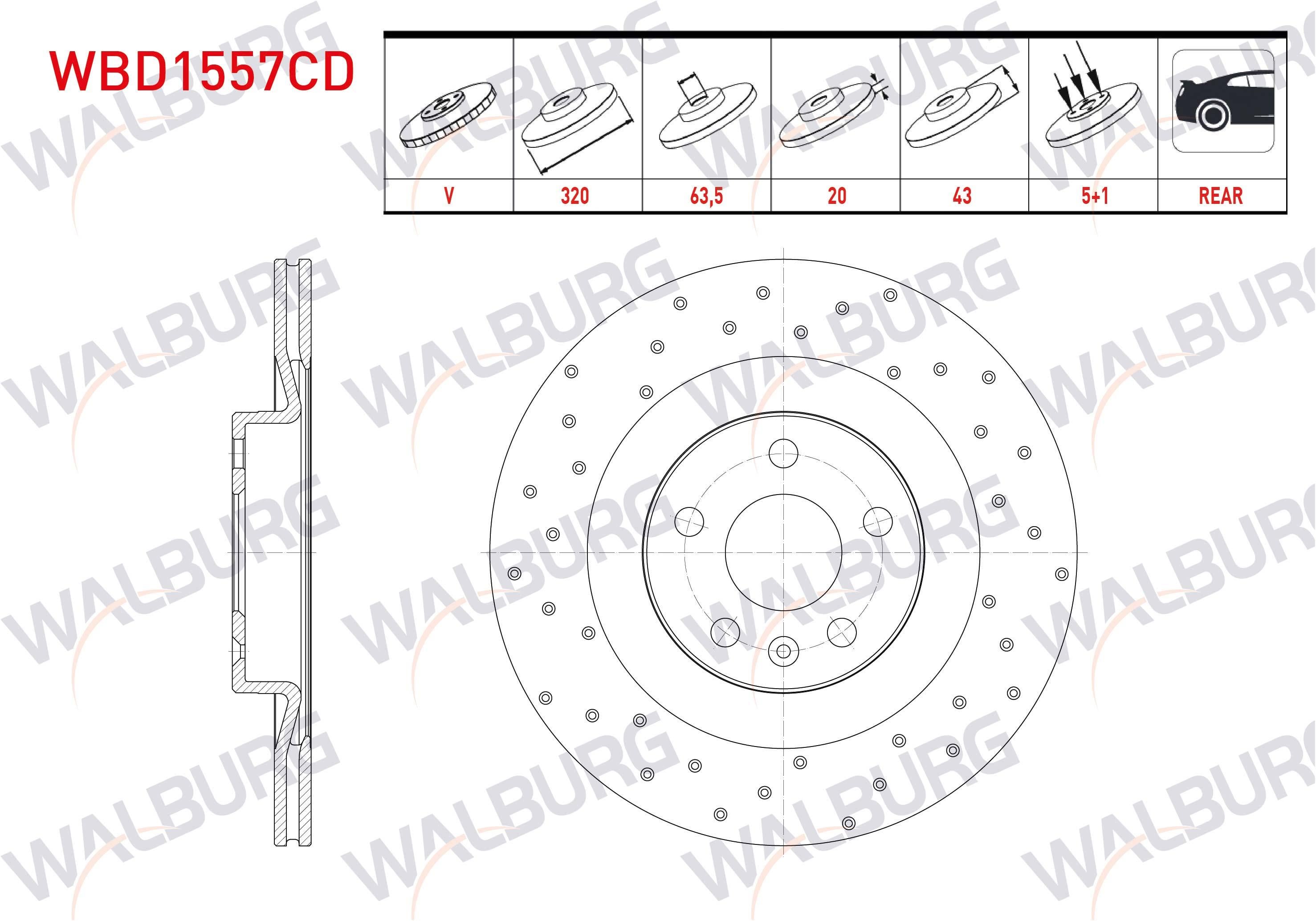 FREN DISKI ARKA HAVALI KAPLAMALI PERFORMANS DELIKLI 5 BJN 320X20X63,5X43 VOLVO S90 II 2.0 D4 17 JANT 2016-
