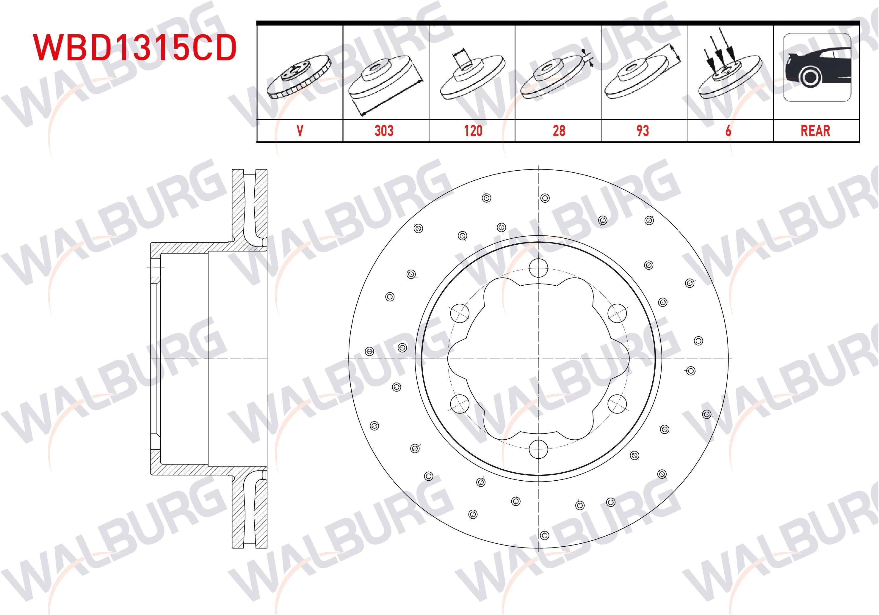 FREN DISKI ARKA HAVALI KAPLAMALI PERFORMANS DELIKLI 6 BJN 303X28X120X93 VOLKSWAGEN CRAFTER 30-35 (2E) 2.0 TDI CIFT TEKER 2006-2016