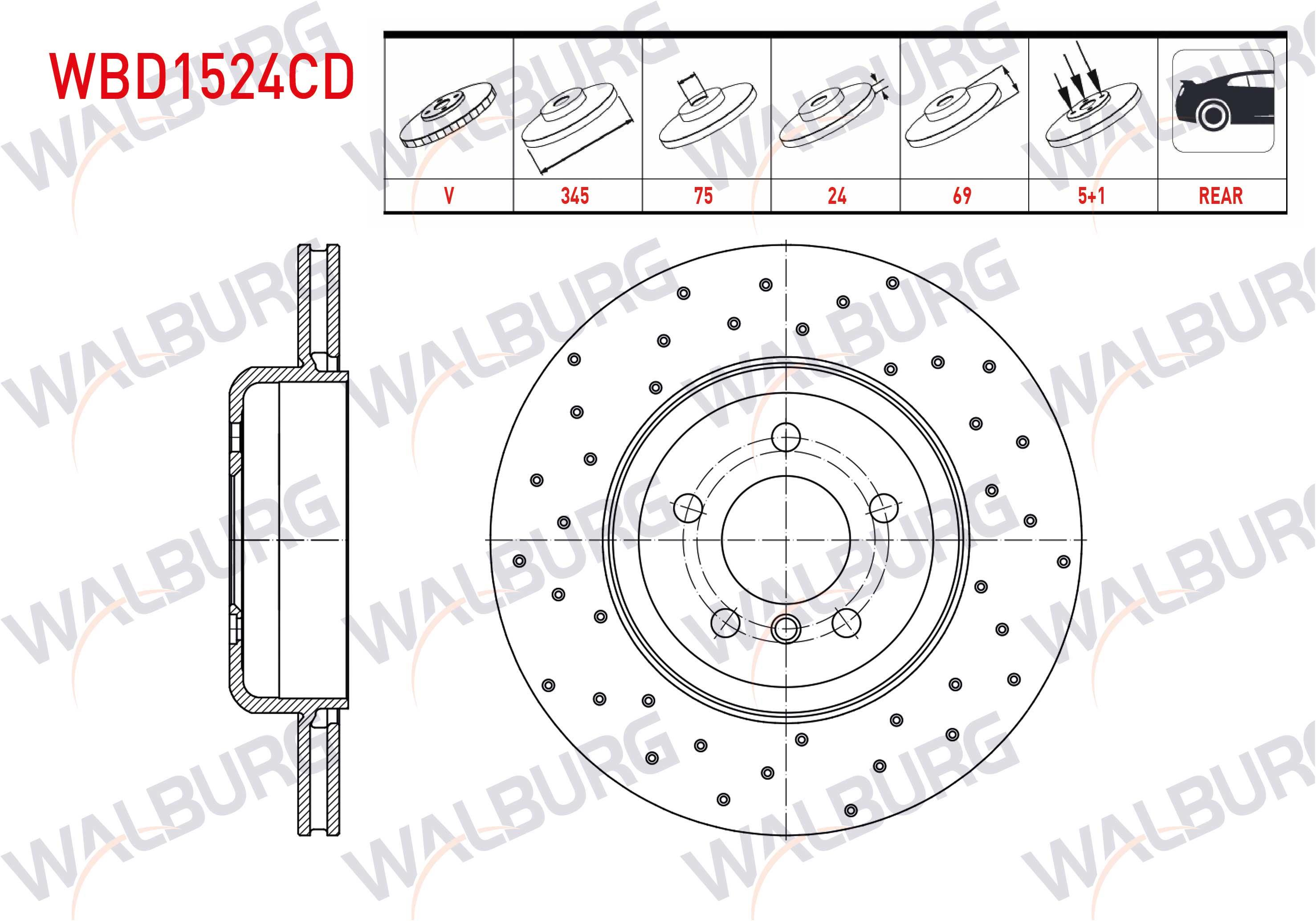 FREN DISKI ARKA HAVALI KAPLAMALI PERFORMANS DELIKLI 5 BJN 345X24X75X69 BMW 5 SERISI (F10) 2010-