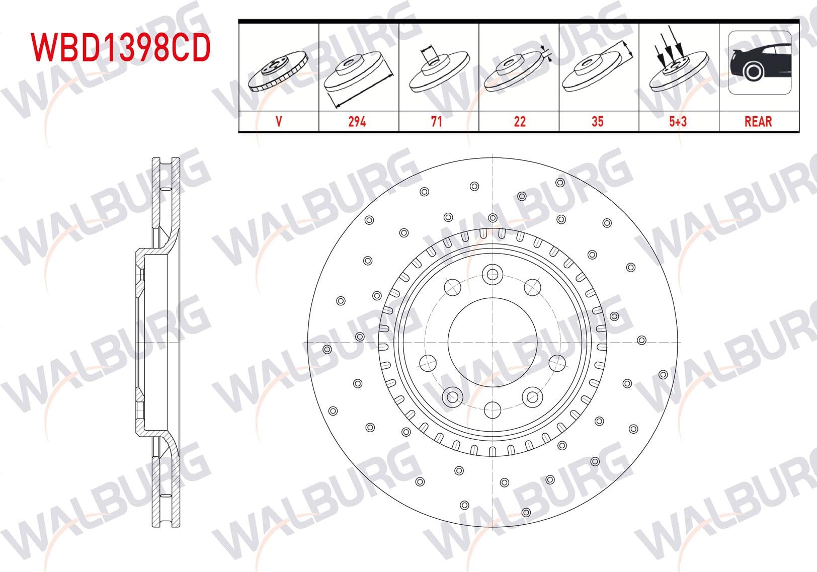 FREN DISKI ARKA HAVALI KAPLAMALI PERFORMANS DELIKLI 5 BJN 294X22X71X35 TOYOTA PROACE (MPY_) 2.0 D 5 2016-