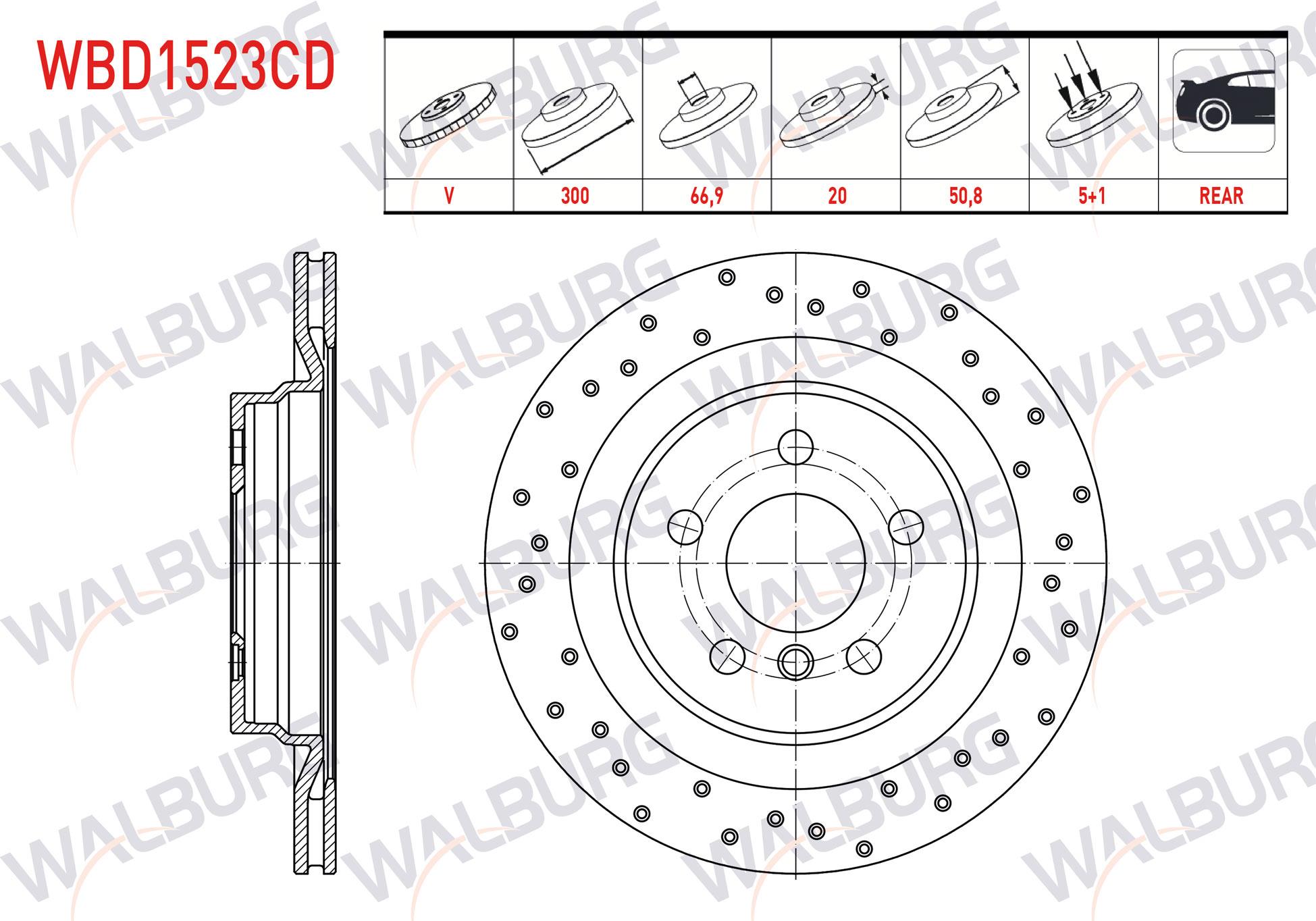 FREN DISKI ARKA HAVALI KAPLAMALI PERFORMANS DELIKLI 5 BJN 300X20X66,9X50,8 BMW X1 (F48) 2.0 D - 2.0i 2014-