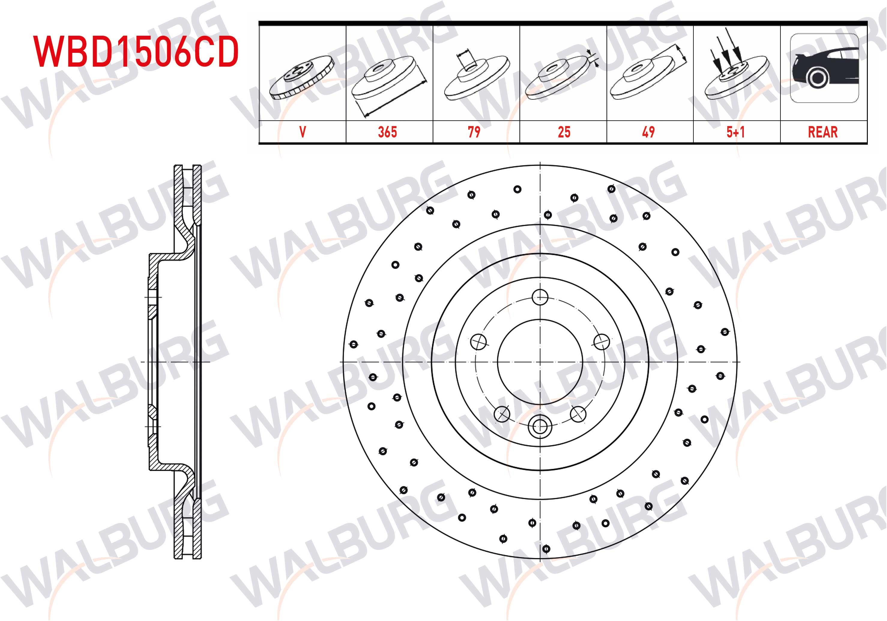FREN DISKI ARKA HAVALI KAPLAMALI PERFORMANS DELIKLI LAND ROVER RANGE ROVER IV (LG) 3.0 TD 5 BIJON 365X25X79X49 2012-