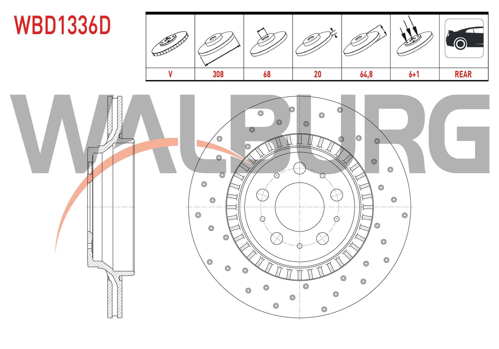 FREN DISKI ARKA HAVALI PERFORMANS DELIKLI 5 BJN 308X20X68X64,8 VOLVO XC90 I 3.2i 2002-2014/ XC90 I 2.5 T 2002-2014/ XC90 I D3 2002-2014/ XC90 I D5 2002-2014/ XC90 I T6 2002-2014