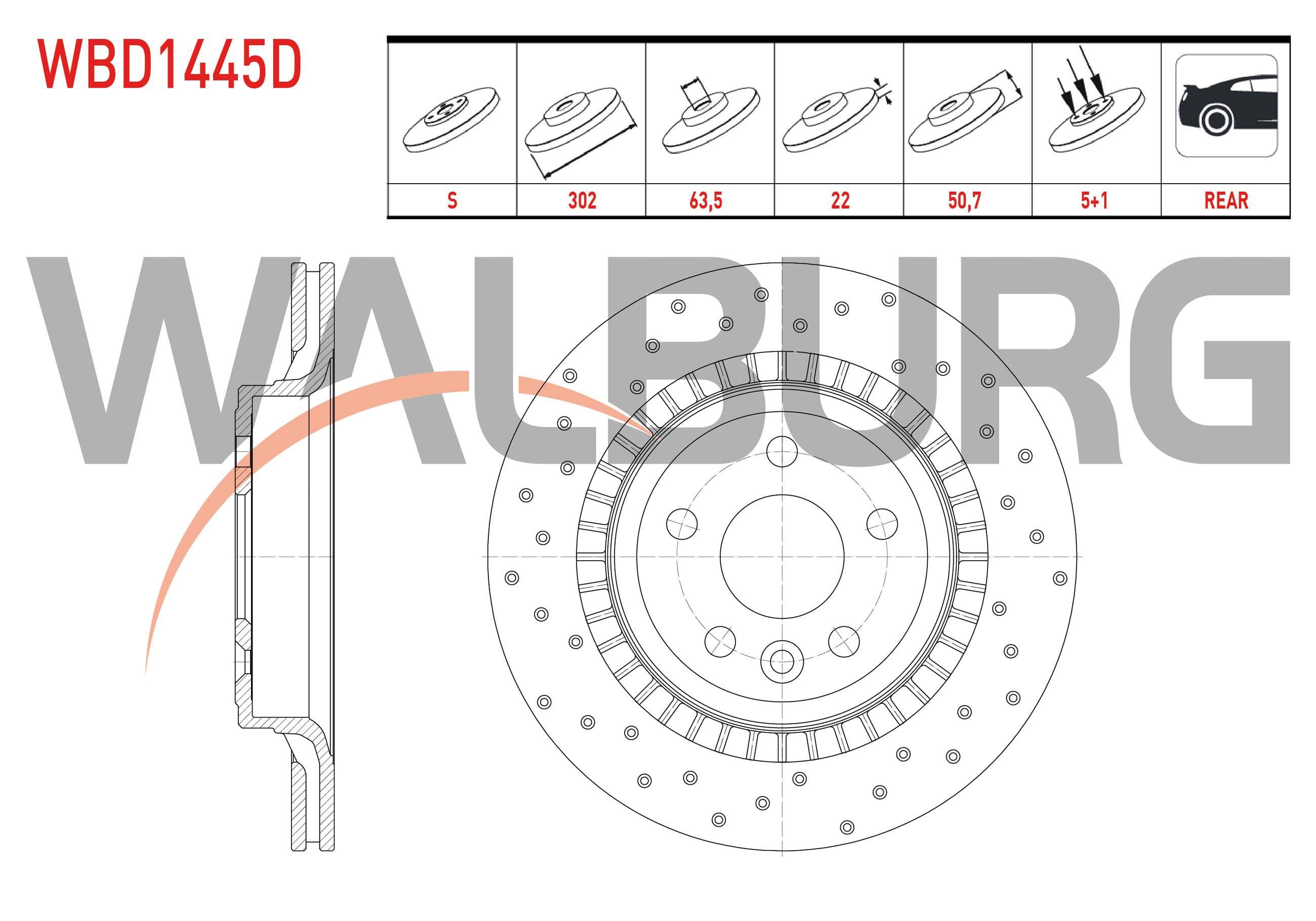 FREN DISKI ARKA HAVALI PERFORMANS DELIKLI 5 BJN 302X22X53,5X50,7 VOLVO XC60 D3 - D4 - D5 - 2.4 D 2008-2017